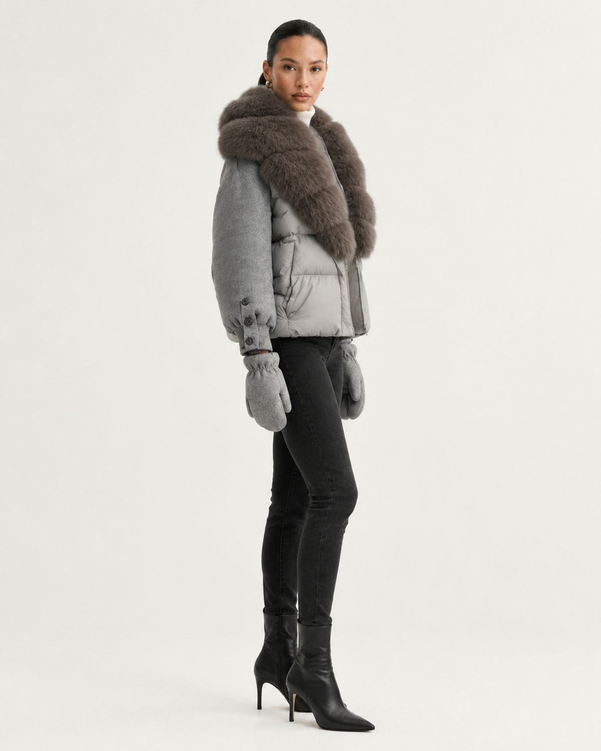 NY Duck Down Puffer Jacket with Detachable Fox Fur Collar