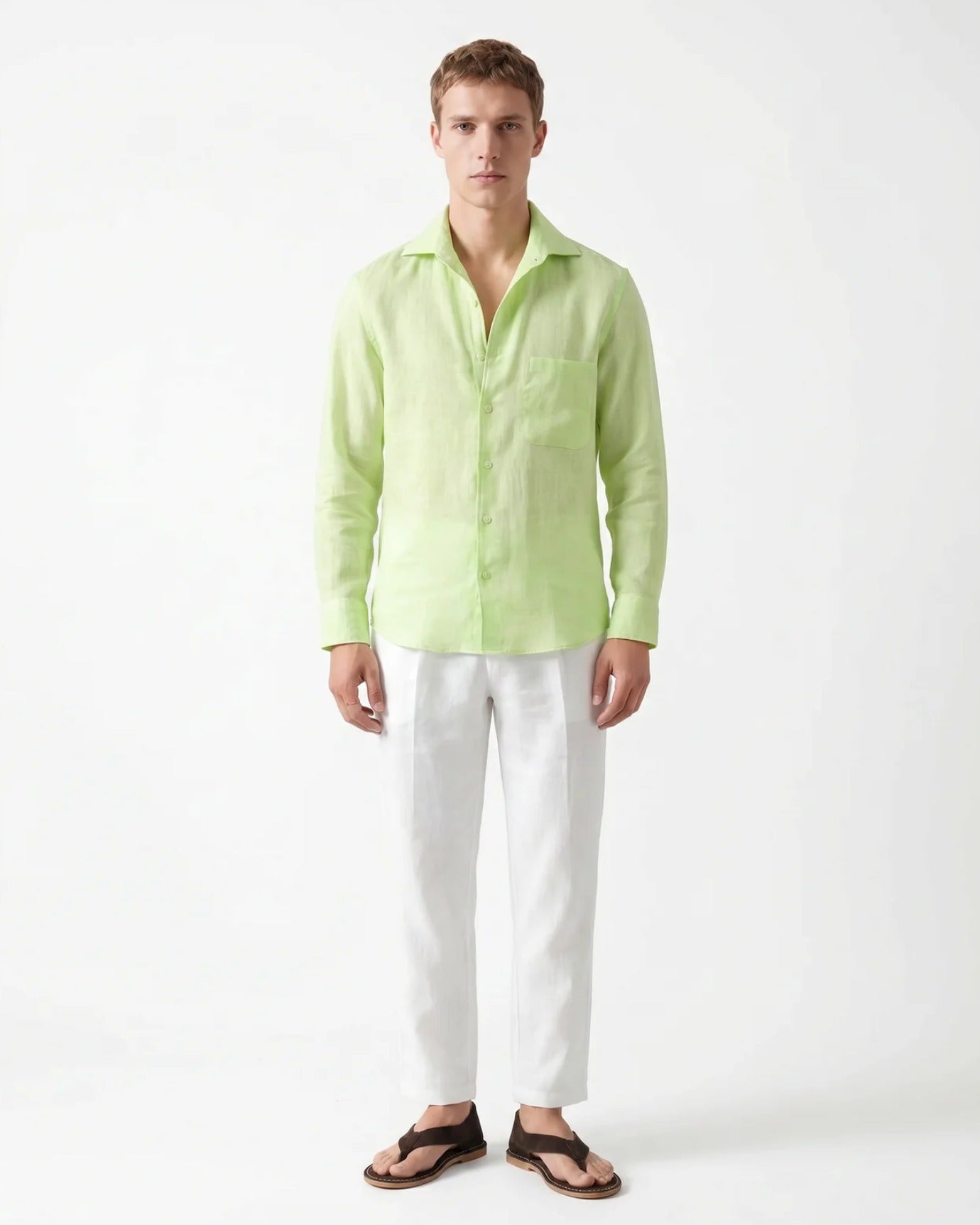 Contemporary Apple Green Linen Shirt