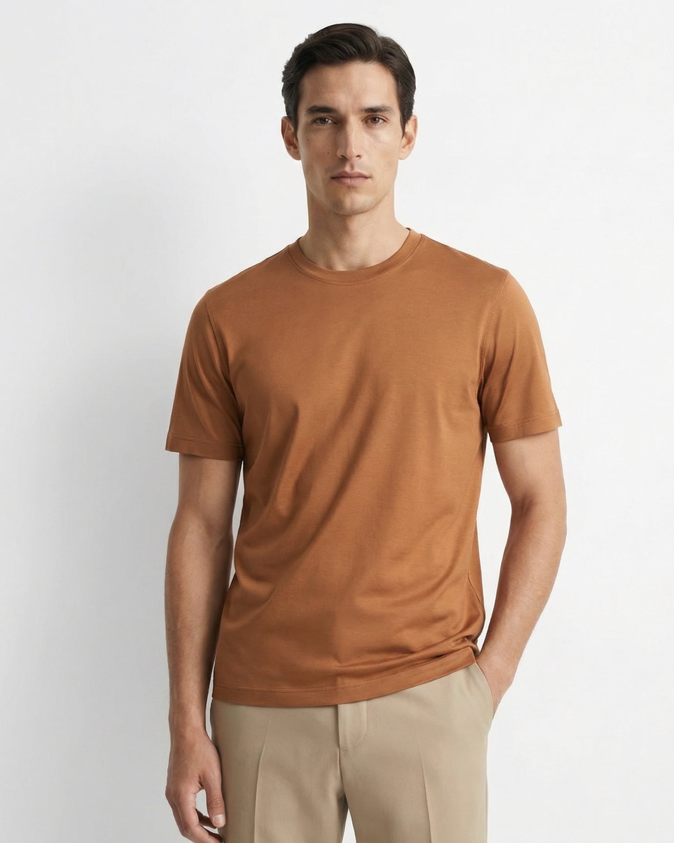 High End Mercerized Cotton Silky Orange Caramel T-Shirt