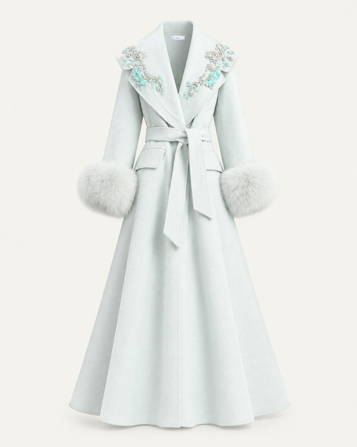 Hamptons Fox Fur Collar Embellished Wool Cashmere Coat