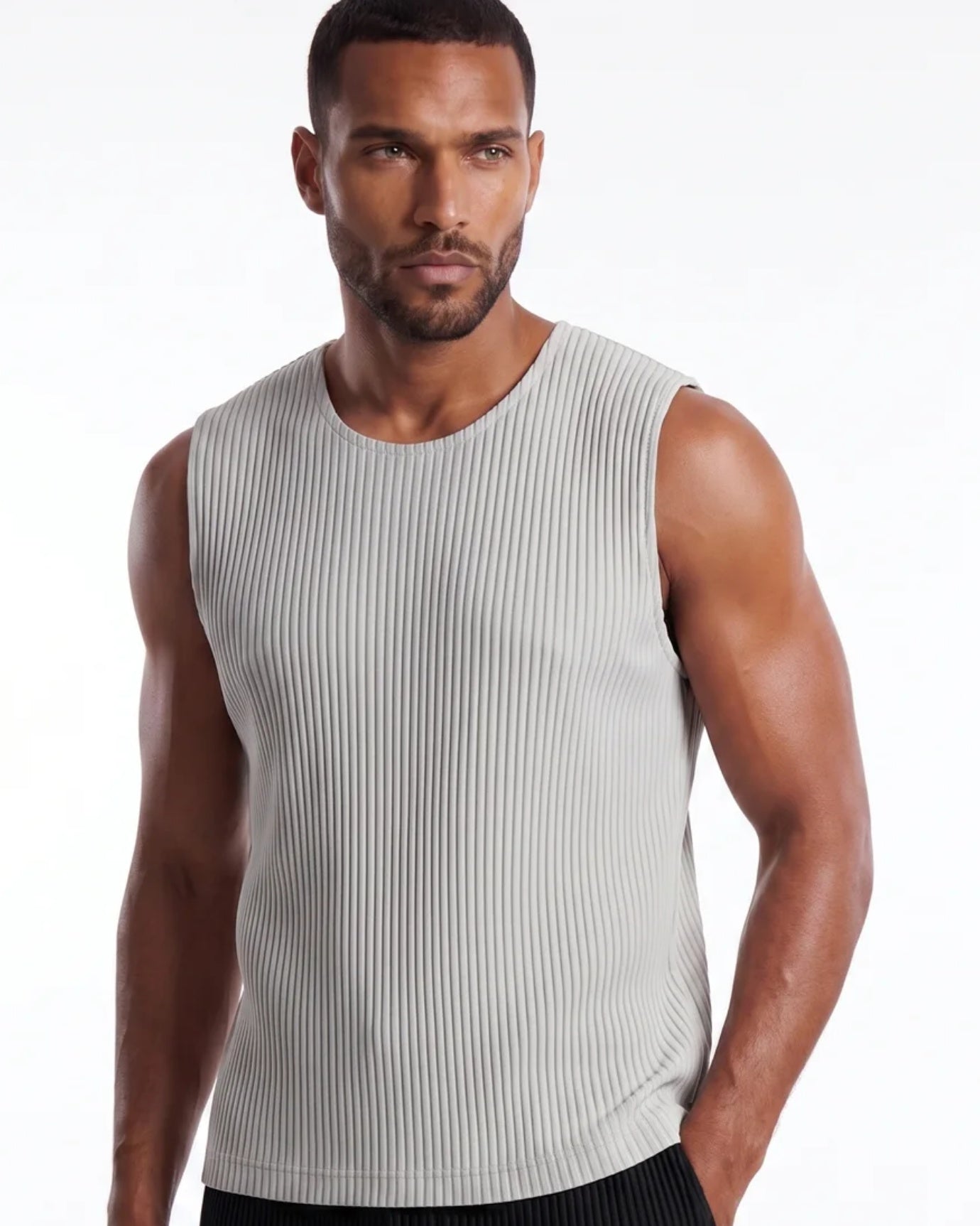 High-End Pleated Gray Vest T-shirt