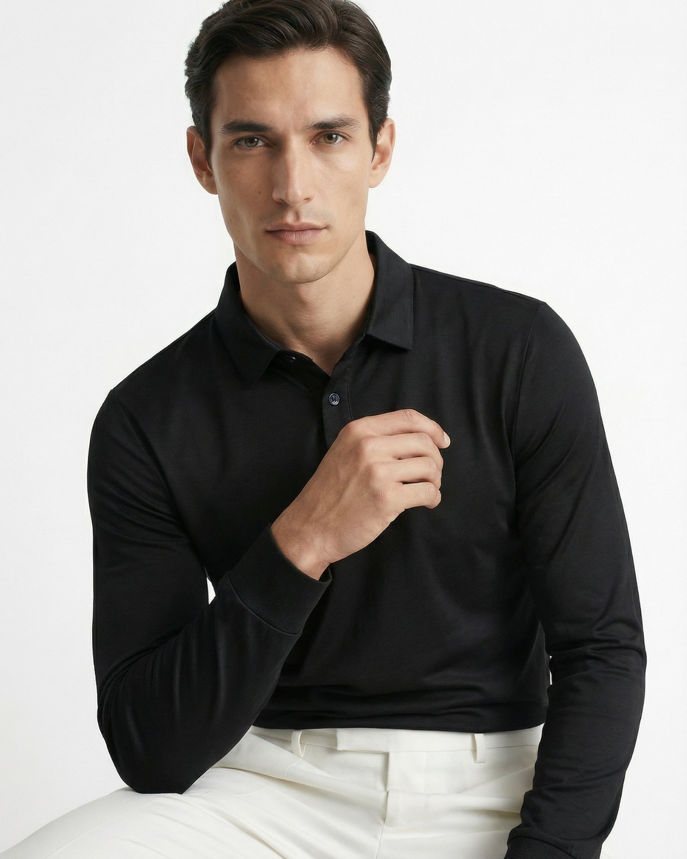 High-End Double Mercerized Cotton Silk Long-Sleeve Polo Shirt