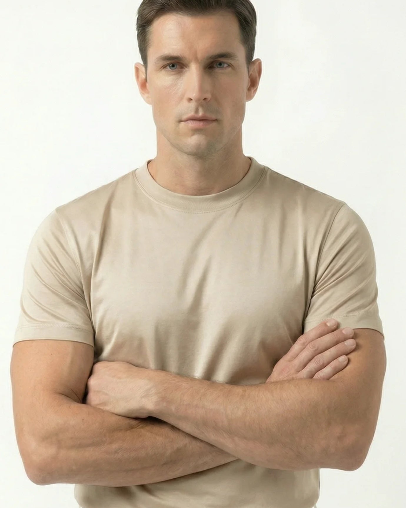 High-Count Outmeal Mercerized Cotton Round Neck Breathable T-Shirt