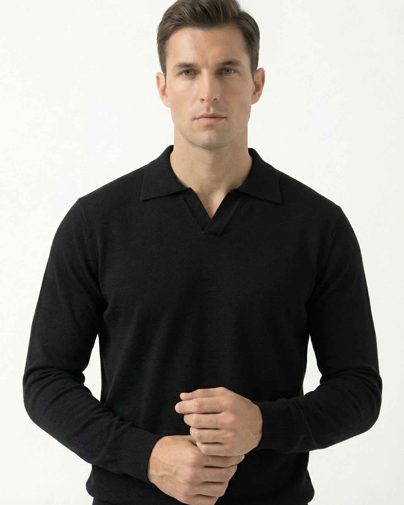 Polo de lana modal con cuello de gaviota