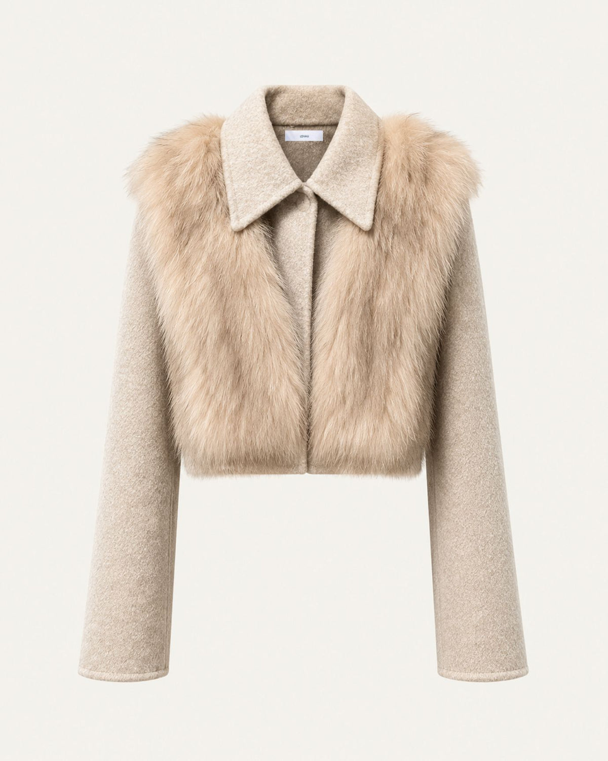 Short Double-Faced Wool Coat with Fox Fur Collar