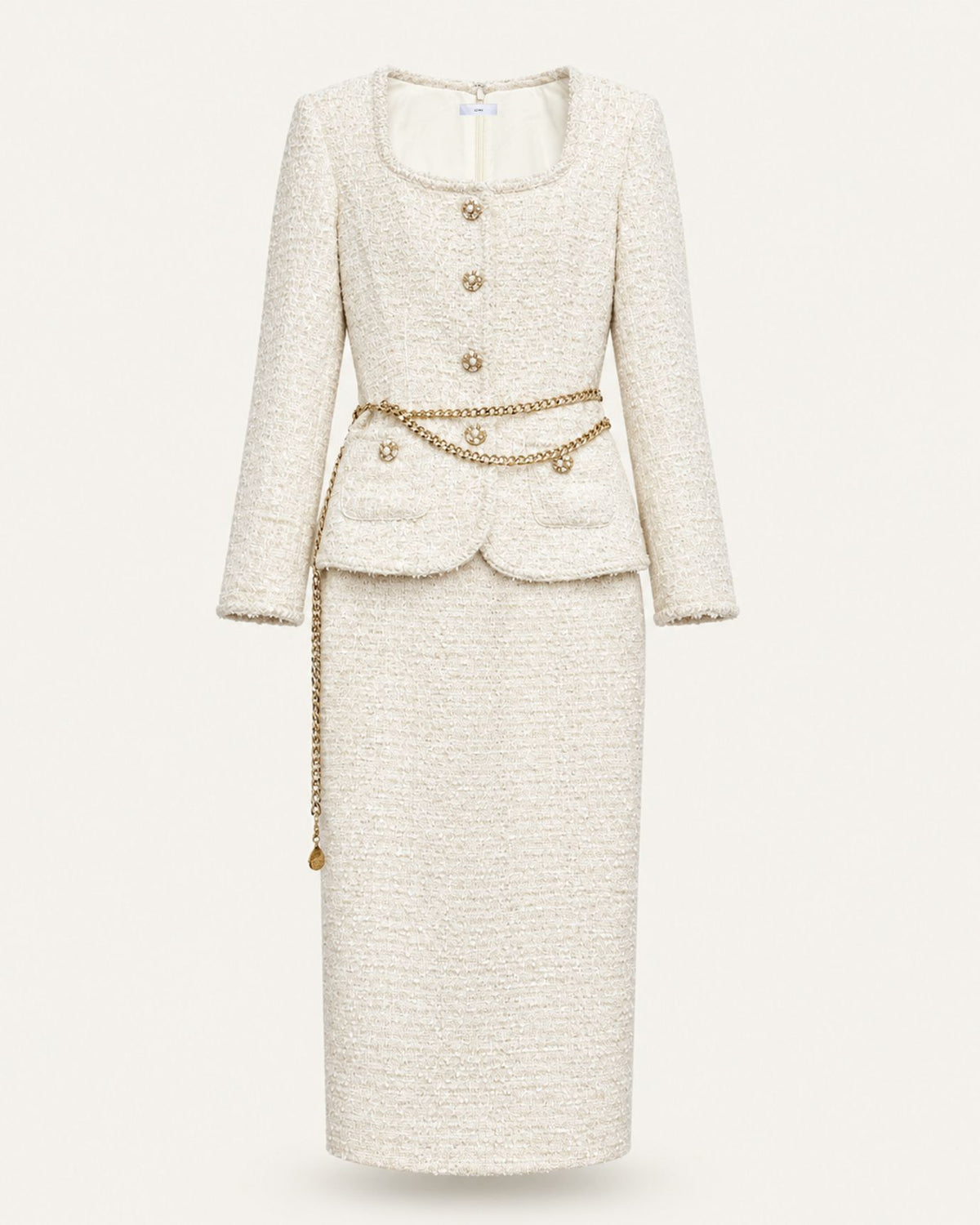 Off White Kimberly Square-Neck Illusion Two-Piece Dress