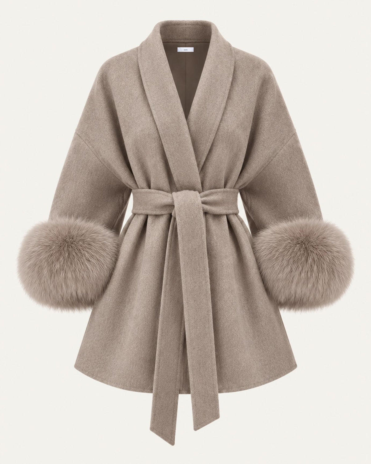 Divina Belted Double-Faced Wool Coat with Fox Fur Cuffs