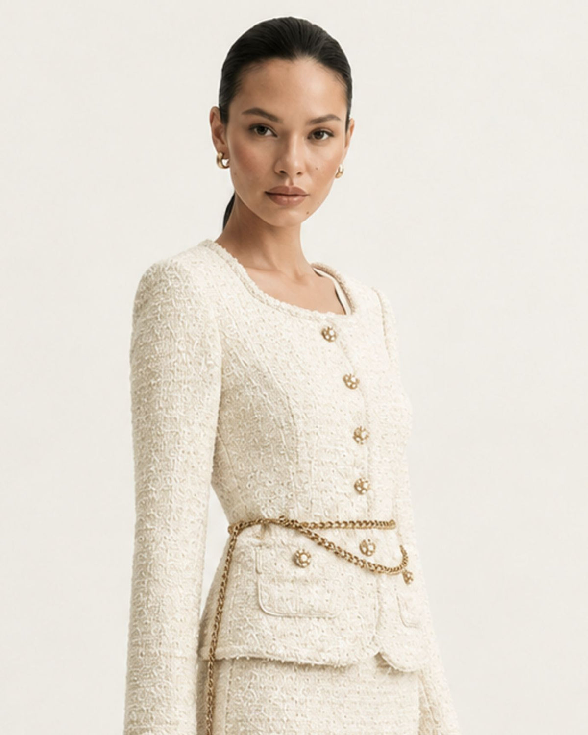 Off White Kimberly Square-Neck Illusion Two-Piece Dress