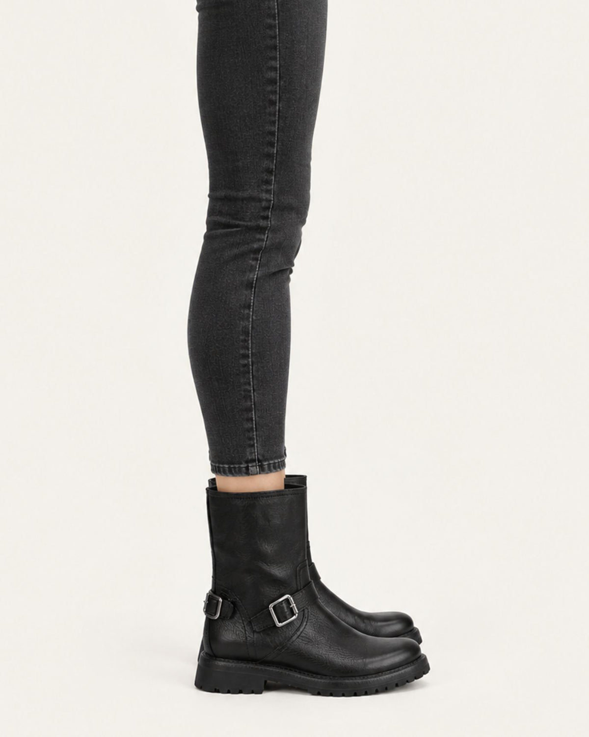 Retro Distressed Leather Half-Zip Boots