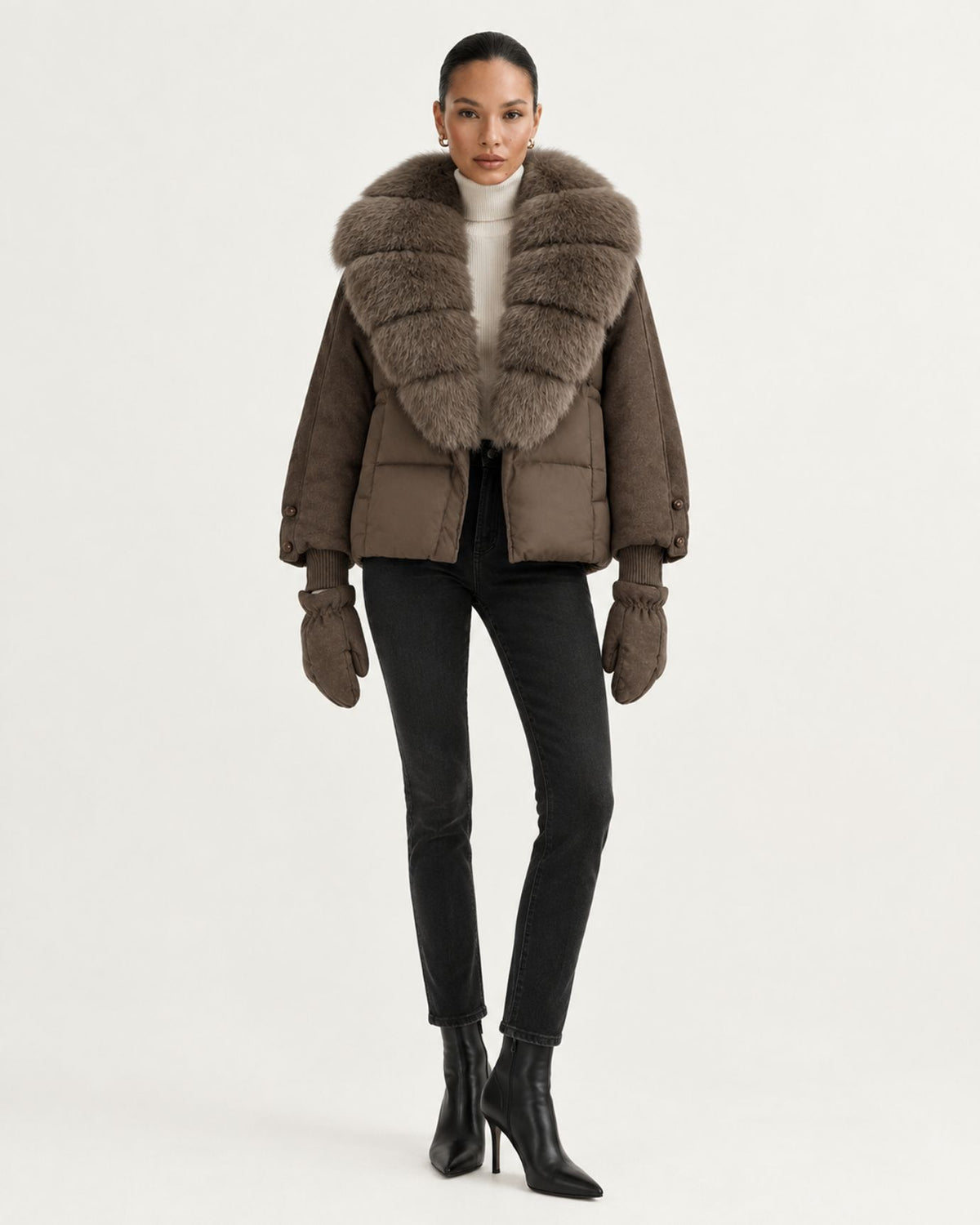 NY Duck Down Puffer Jacket with Detachable Fox Fur Collar