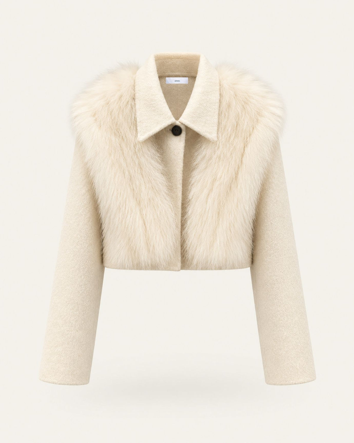 Short Double-Faced Wool Coat with Fox Fur Collar