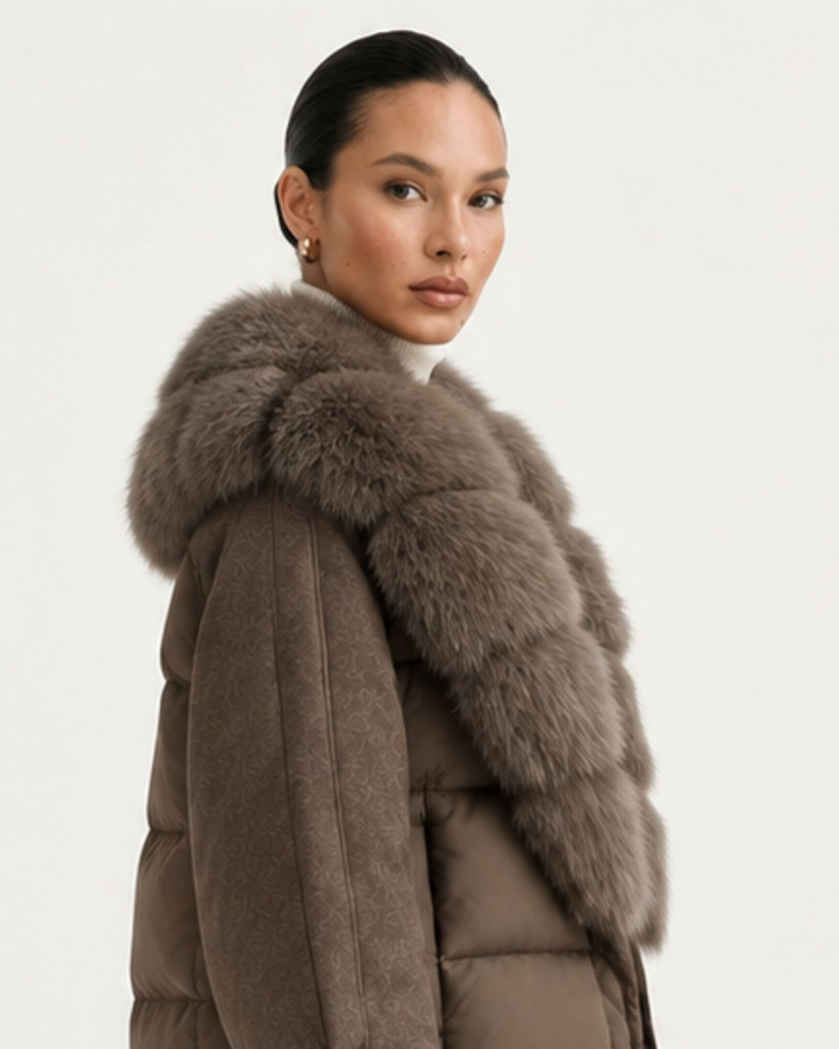 NY Duck Down Puffer Jacket with Detachable Fox Fur Collar