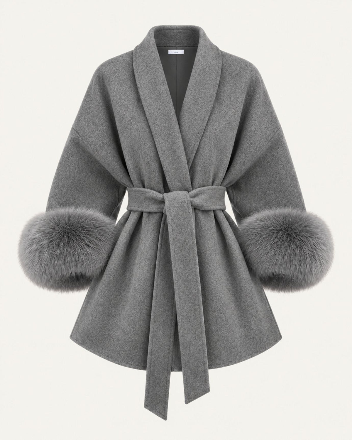 Divina Belted Double-Faced Wool Coat with Fox Fur Cuffs