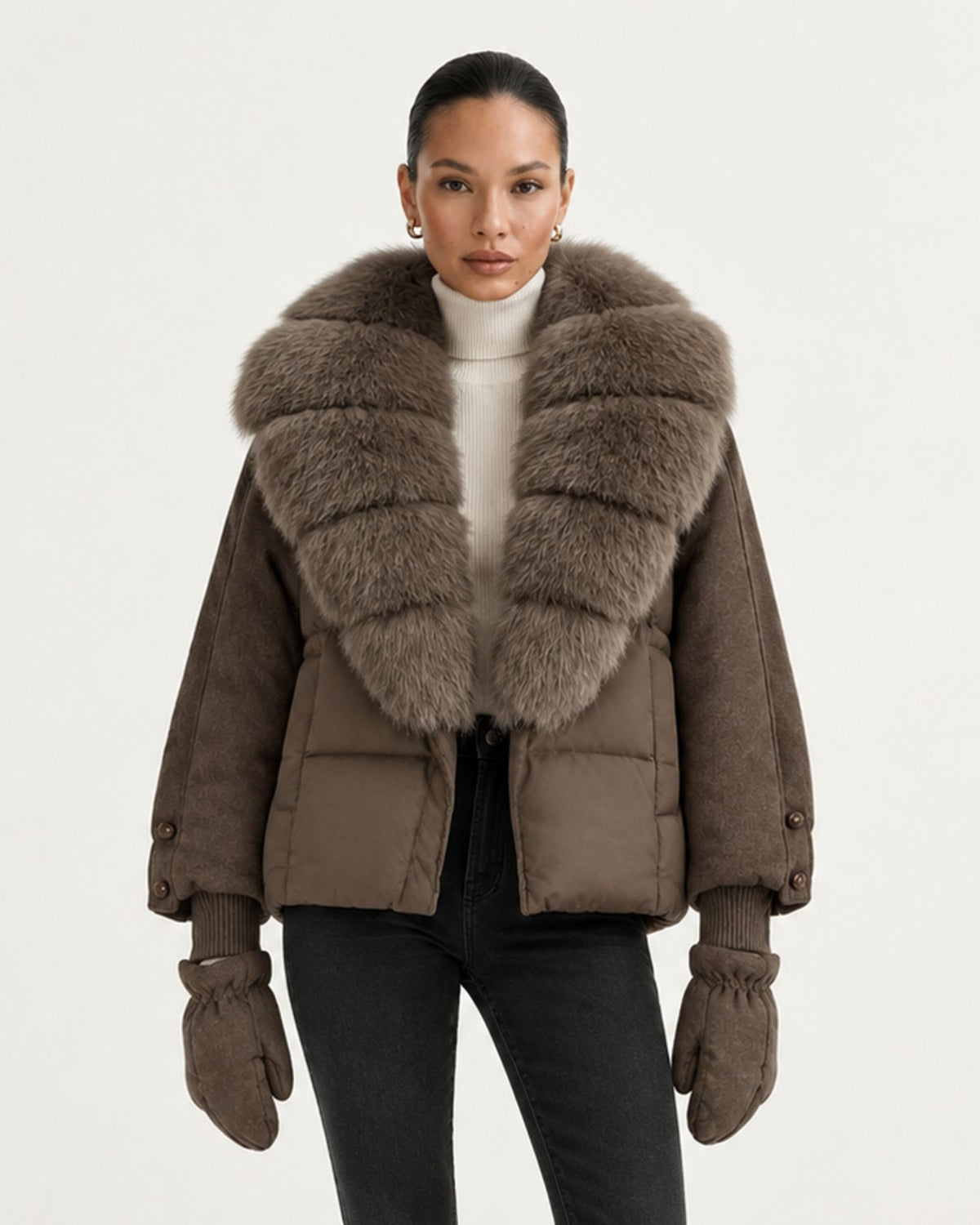 NY Duck Down Puffer Jacket with Detachable Fox Fur Collar