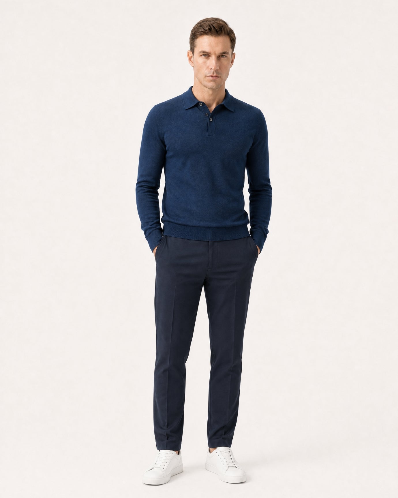 Worsted Merino Wool Long-Sleeve Polo Sweater