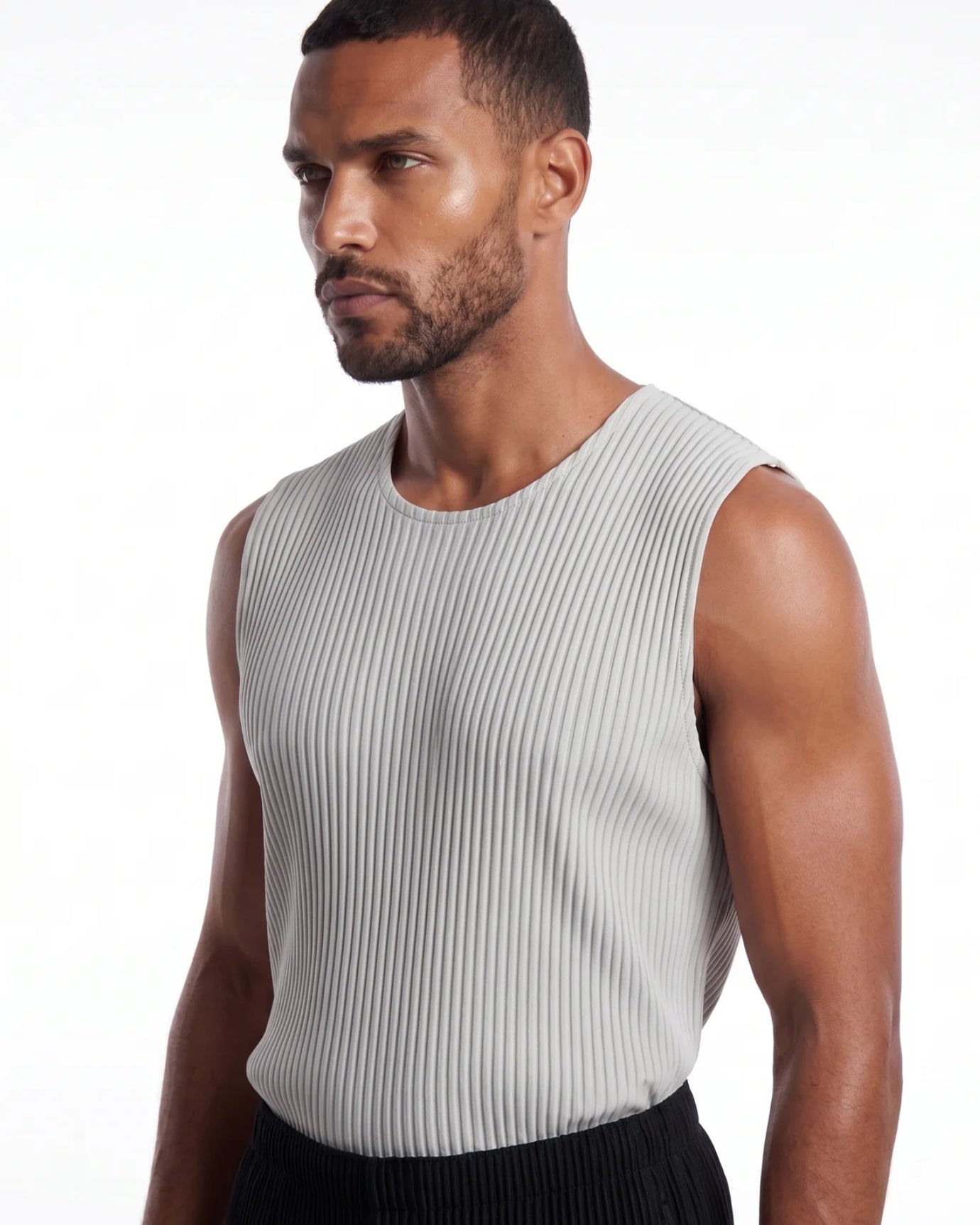 High-End Pleated Gray Vest T-shirt