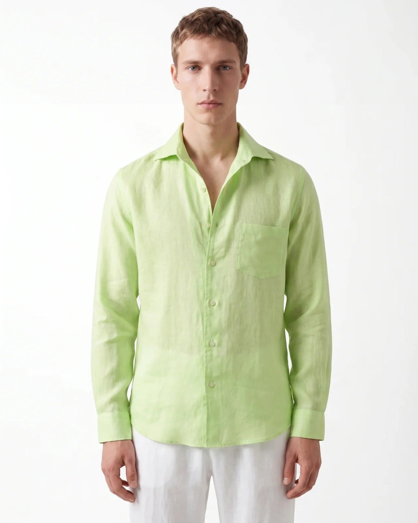 Contemporary Apple Green Linen Shirt