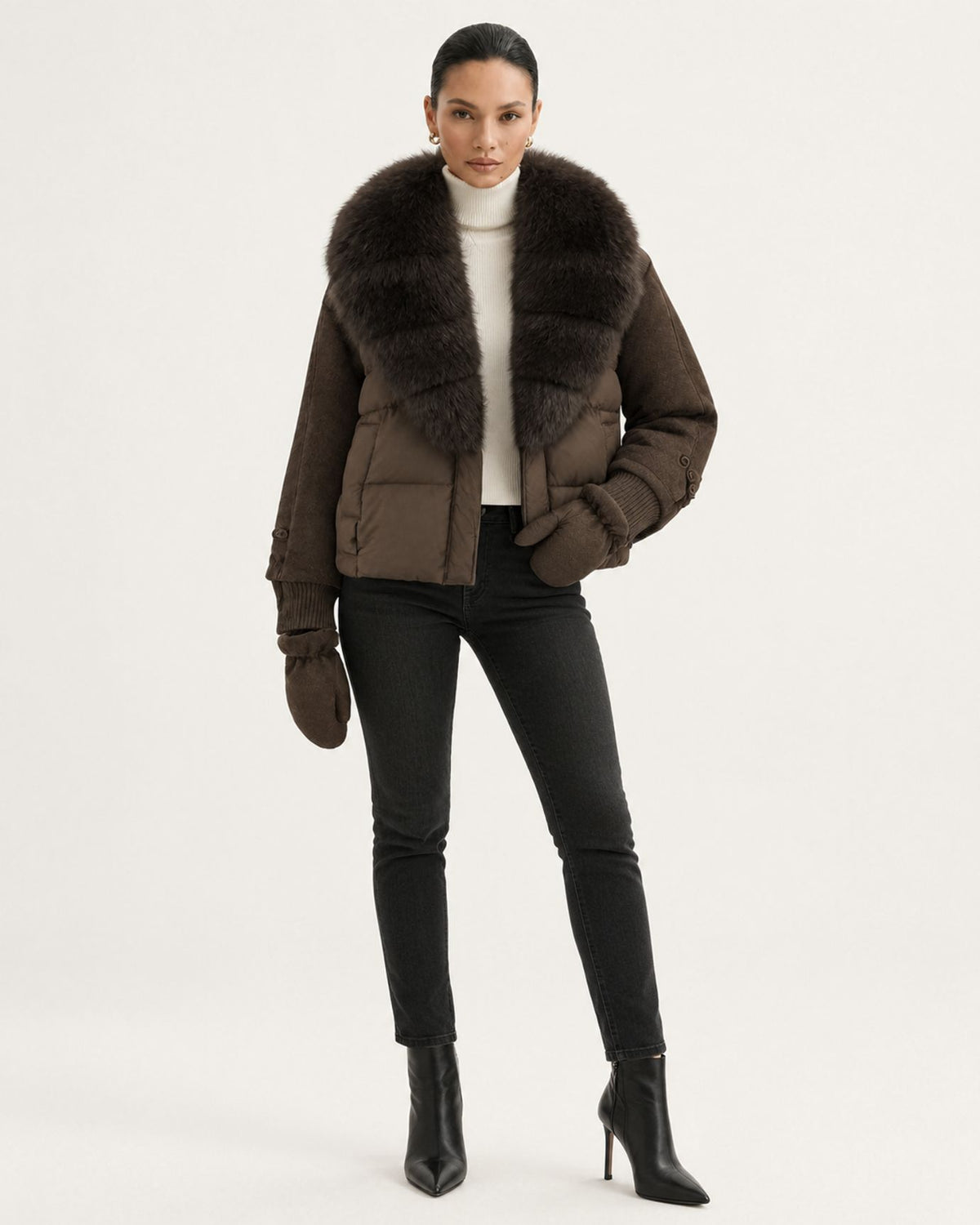 NY Duck Down Puffer Jacket with Detachable Fox Fur Collar