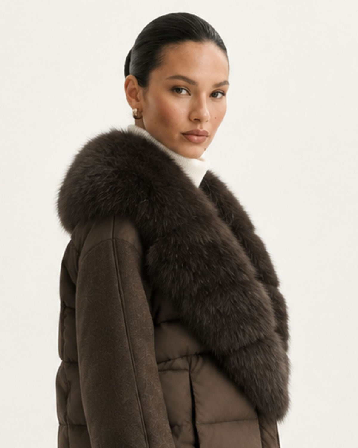 NY Duck Down Puffer Jacket with Detachable Fox Fur Collar