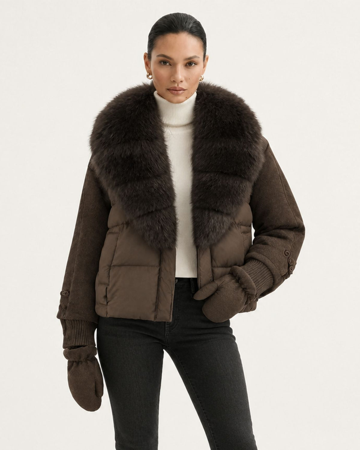 NY Duck Down Puffer Jacket with Detachable Fox Fur Collar