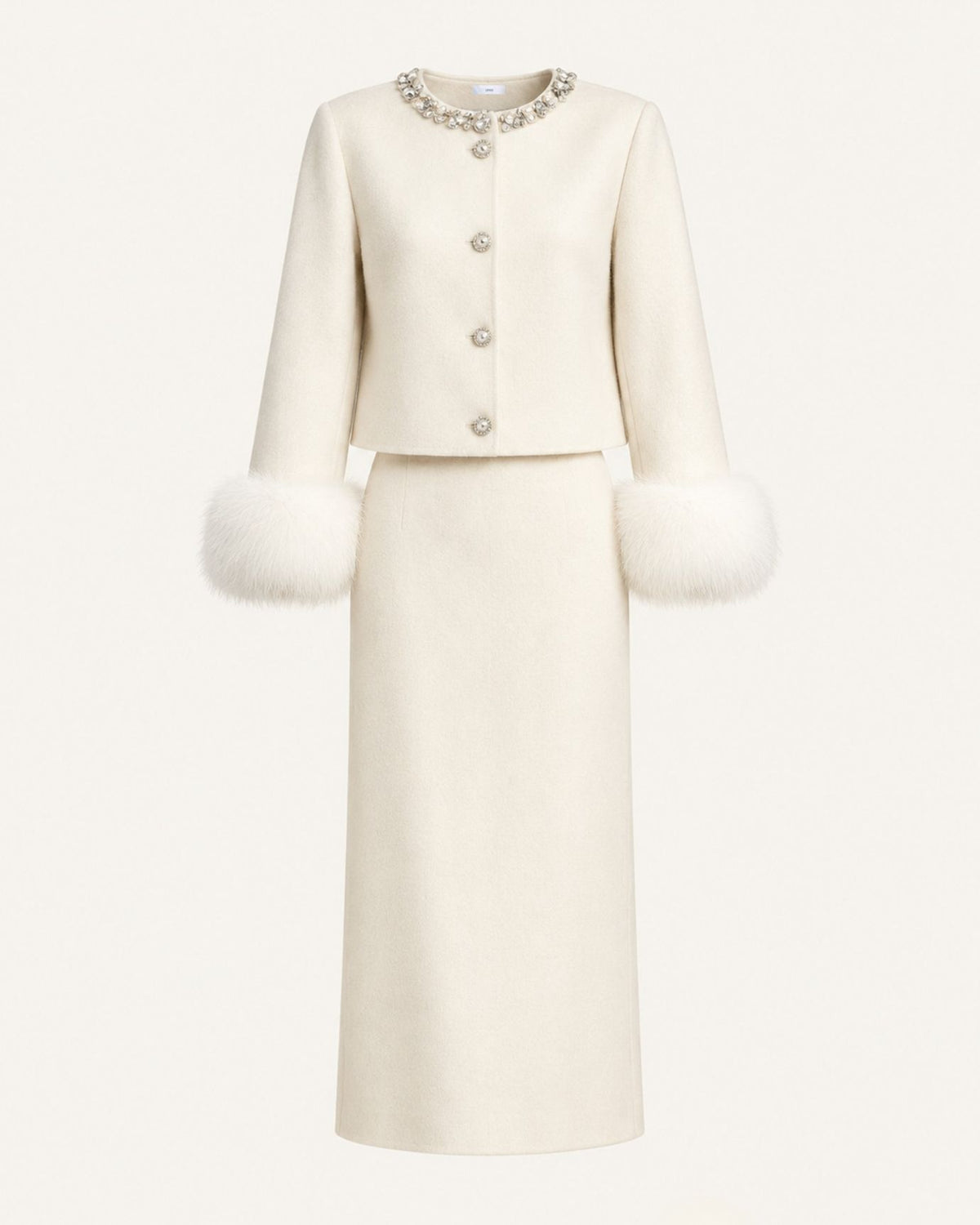 Diamond Cropped Double-Faced Wool Jacket and Skirt Set