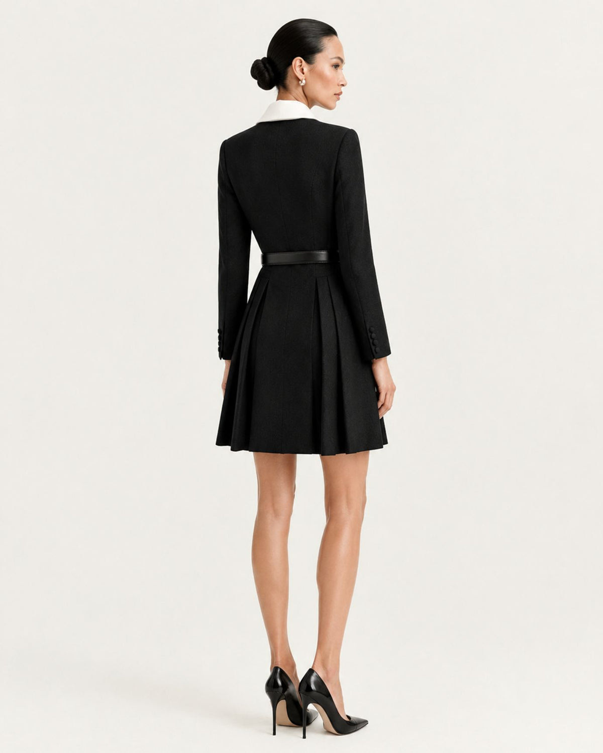 Black Double-Breasted Pleated Suit Dress