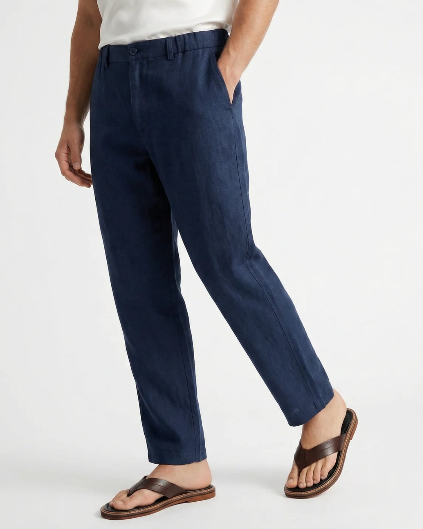 Marbella Linen Trousers –  Elastic Waist Relaxed Fit