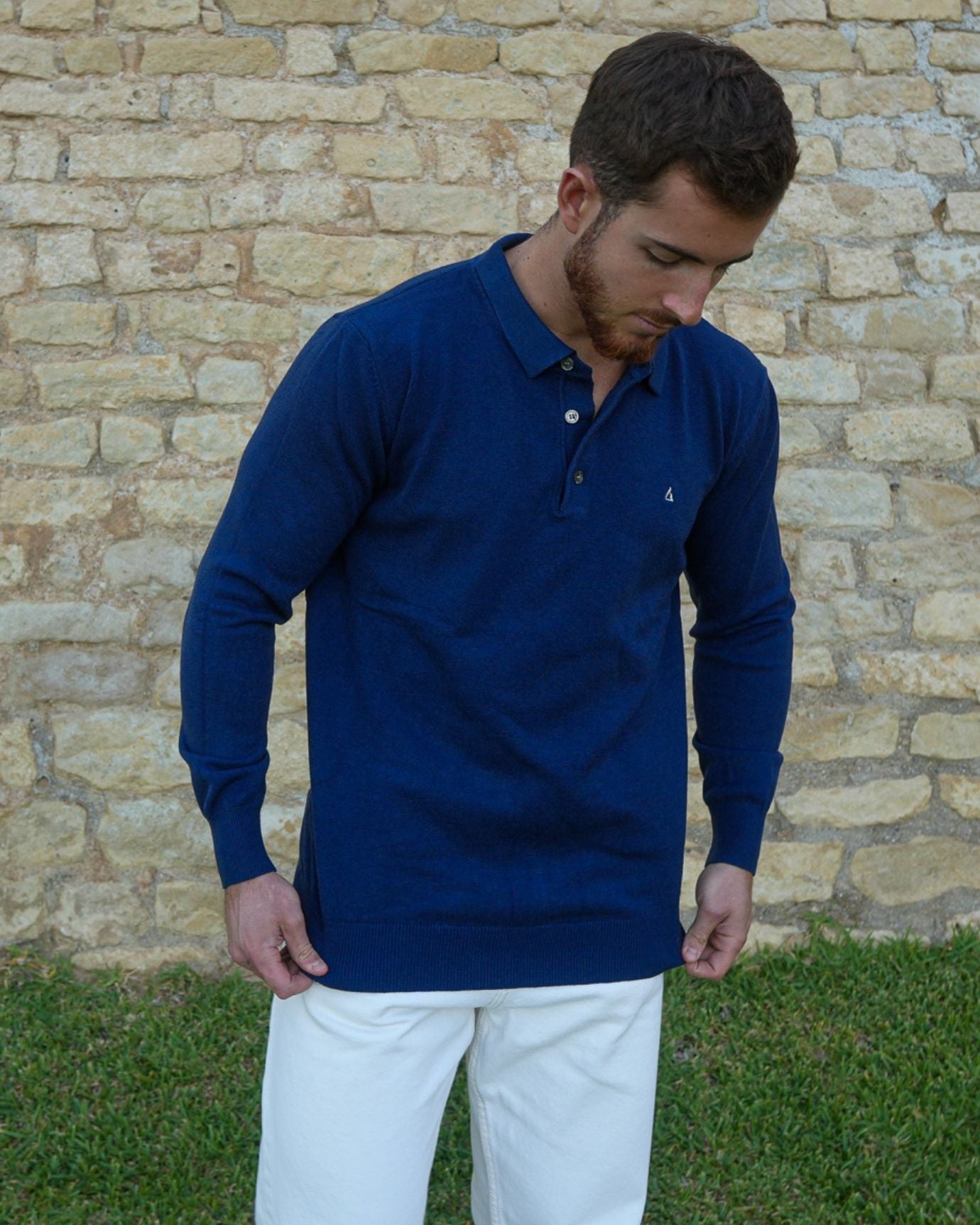 LOVAU COTTON WOOL OLD MONEY POLO - NAVY BLUE