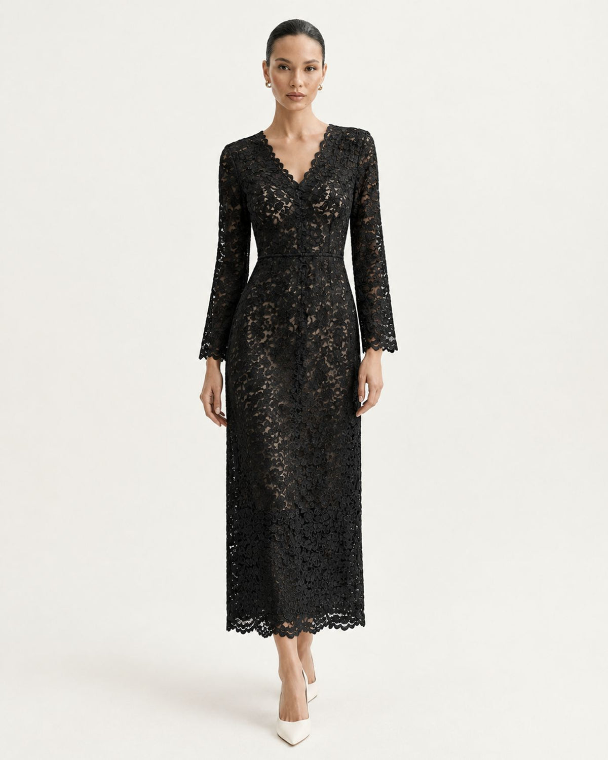 Zoey Tailored V-Neck Lace Evening Dress