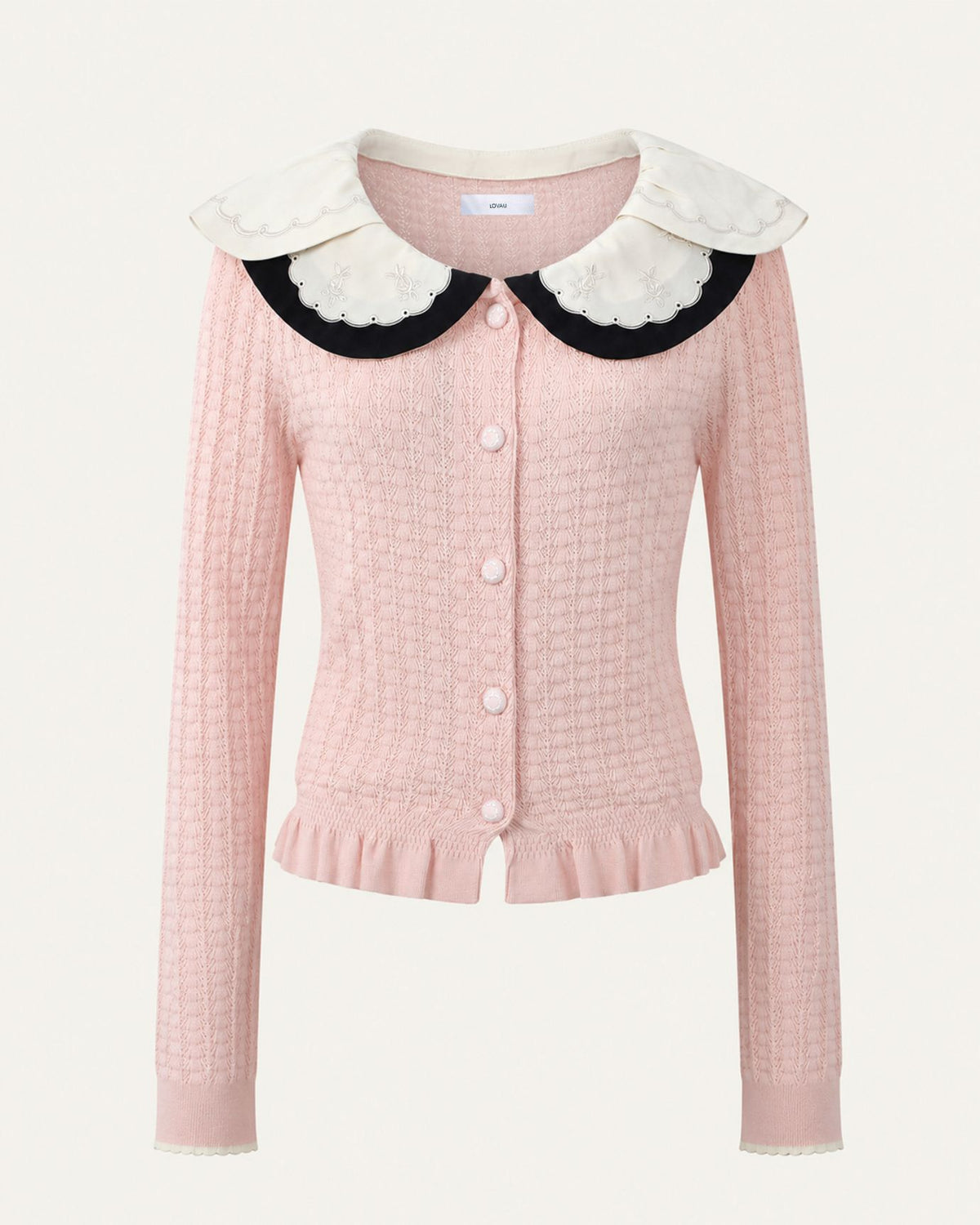 Slim-Fit Colorblock Cardigan with Embroidered Collar