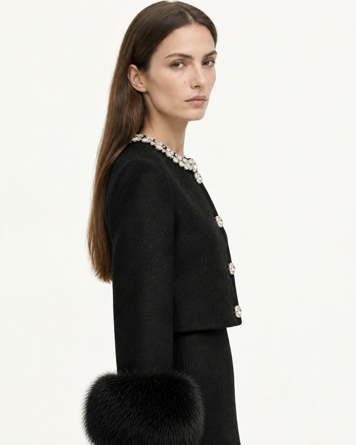 Diamond Cropped Double-Faced Wool Jacket and Skirt Set