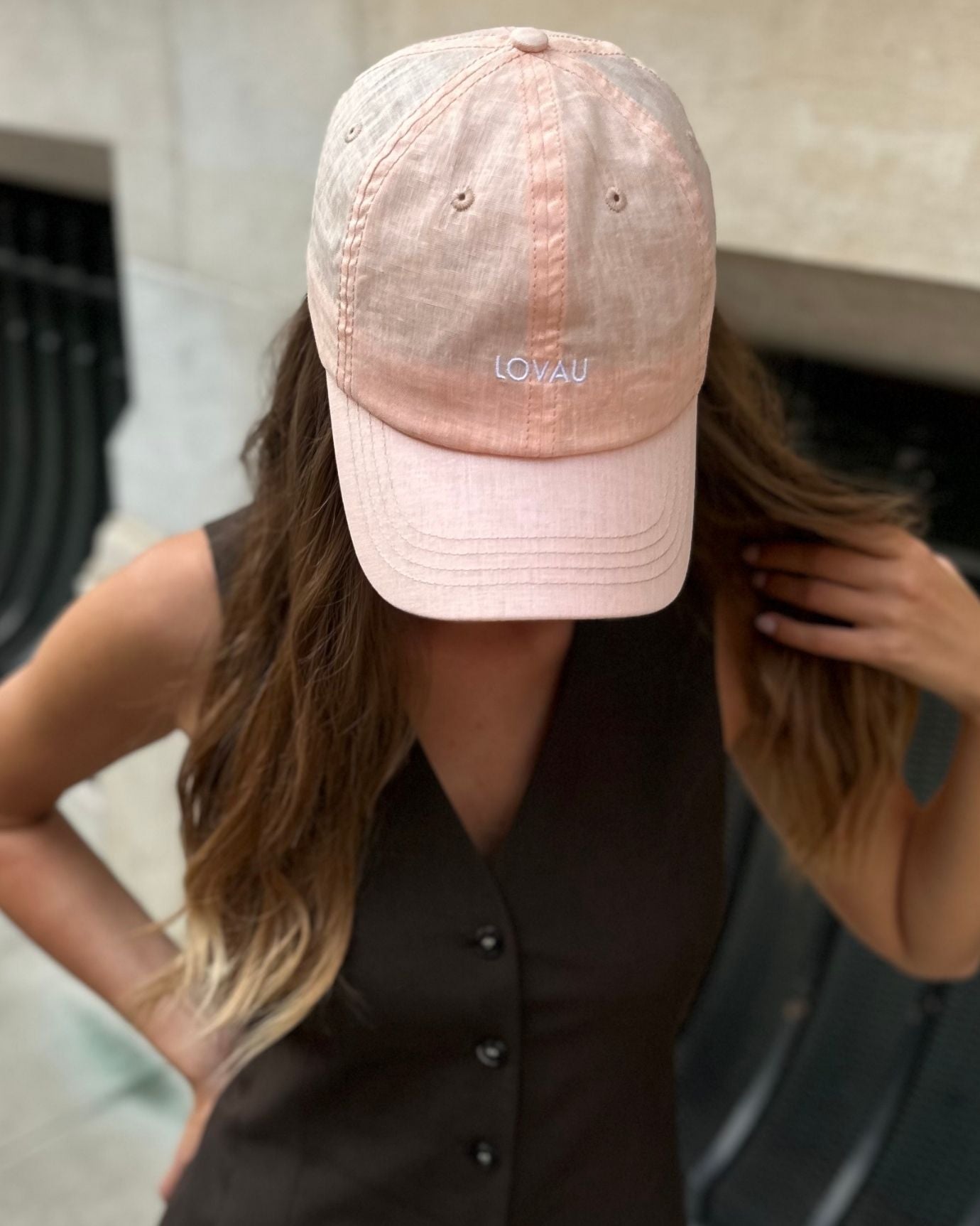 Gorra Monaco x Lovau Naranja Rosa Lino