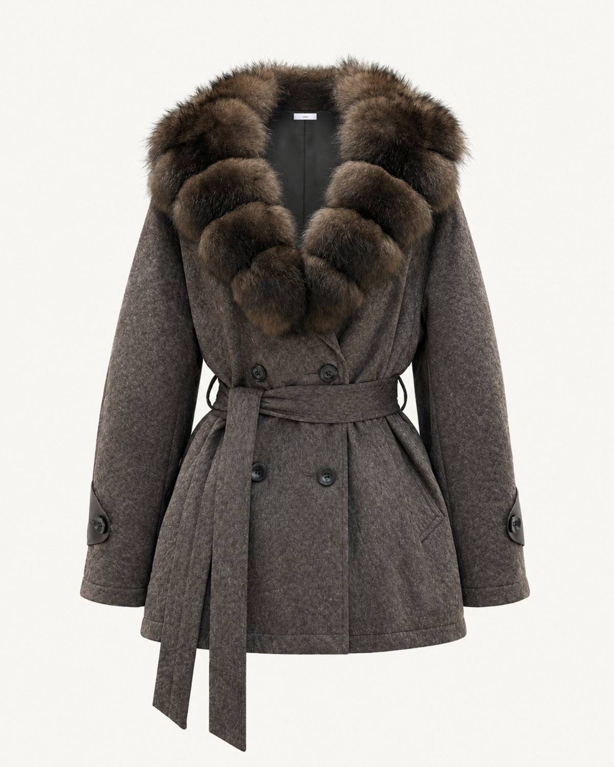 Relaxed Fit Heavyweight Down Coat with Fur Collar Shorter