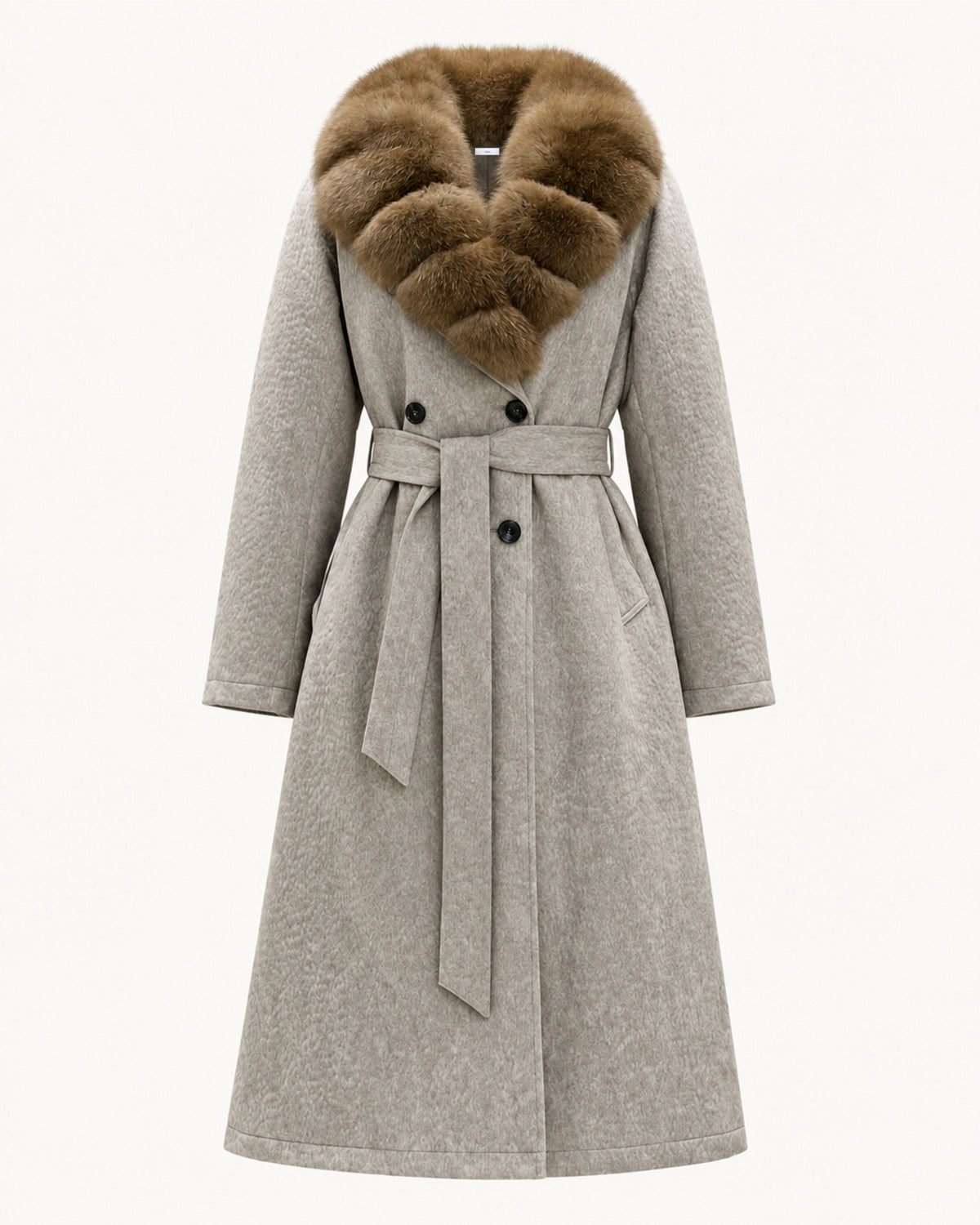 Relaxed Fit Heavyweight Down Coat with Fur Collar Long