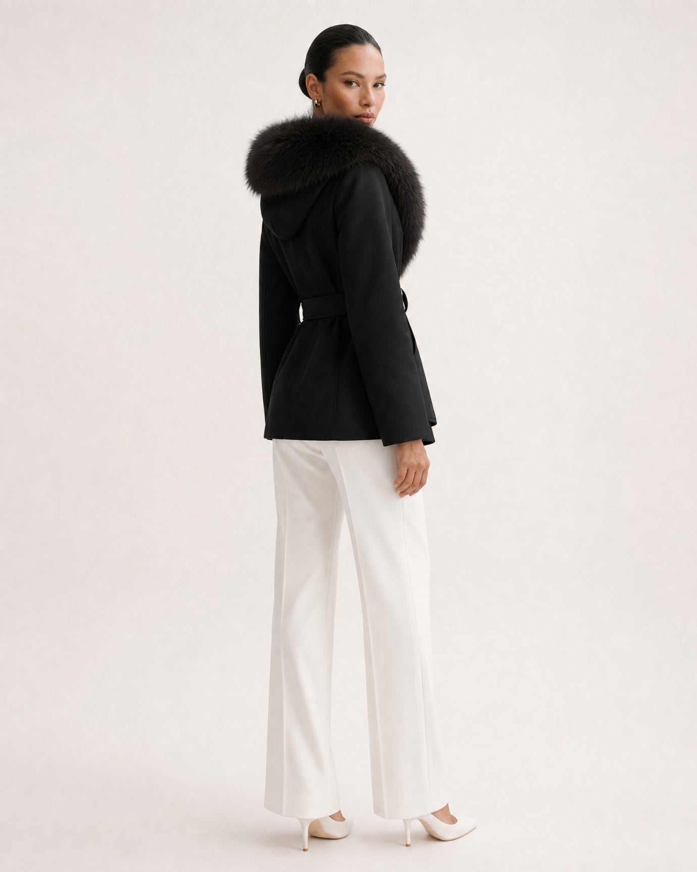 Fox Fur Collar Down Jacket With Belt