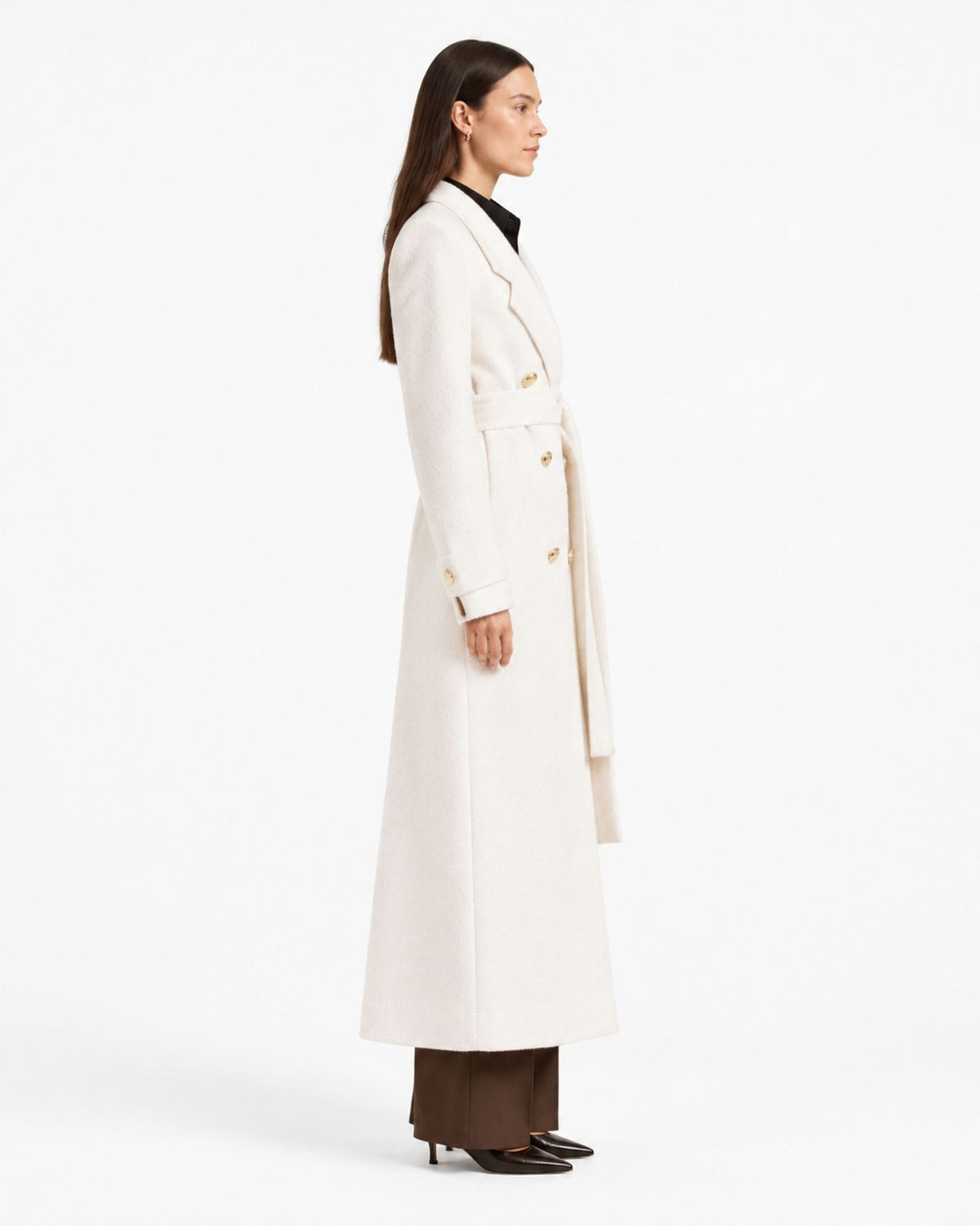 Jess Long Double-Breasted Belted Coat