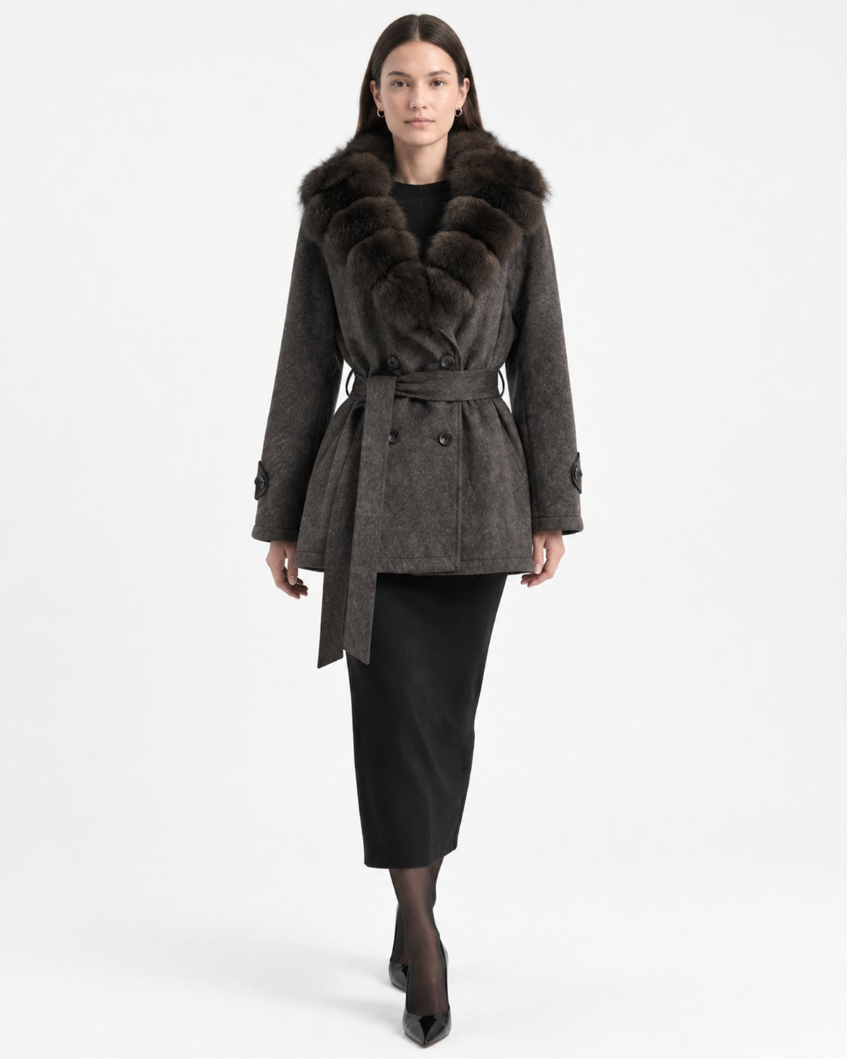 Relaxed Fit Heavyweight Down Coat with Fur Collar Shorter