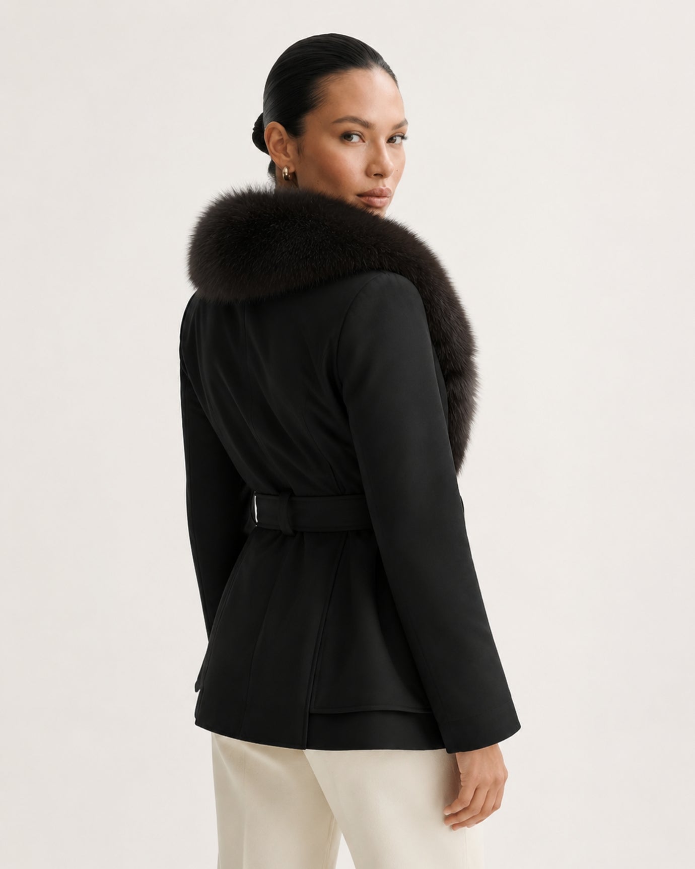 Fox Fur Collar Down Jacket With Belt