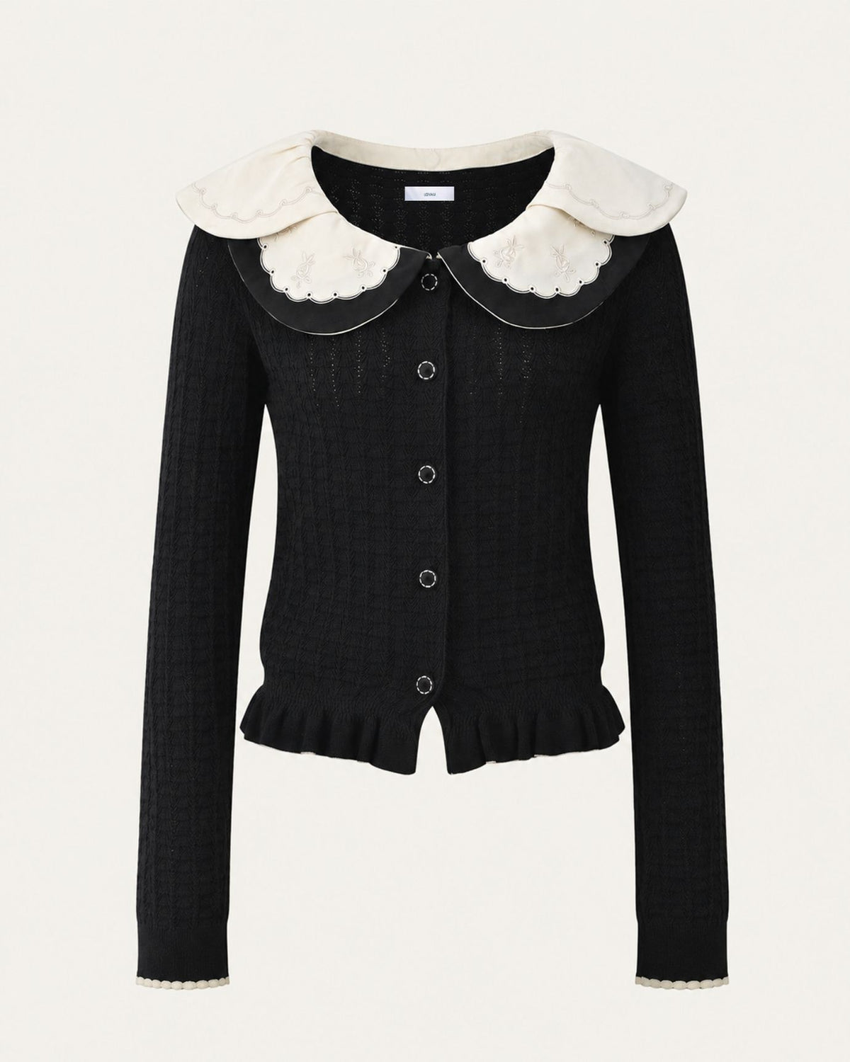 Slim-Fit Colorblock Cardigan with Embroidered Collar