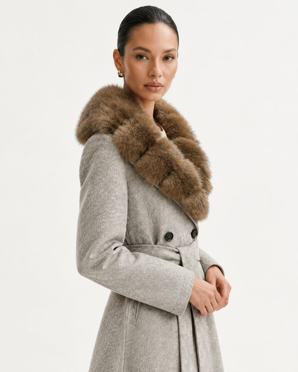 Relaxed Fit Heavyweight Down Coat with Fur Collar Long