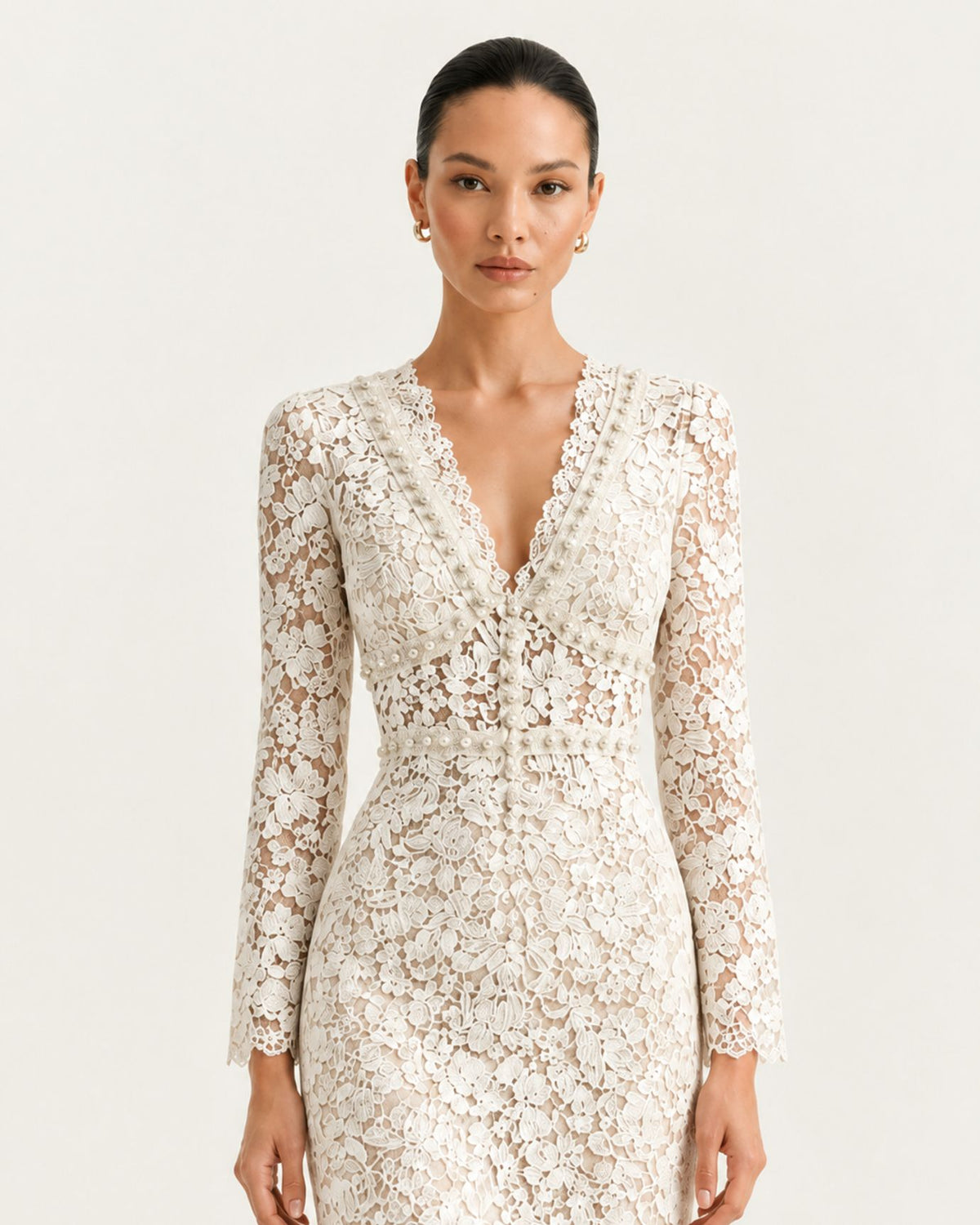 Zoey Tailored V-Neck Lace Evening Dress