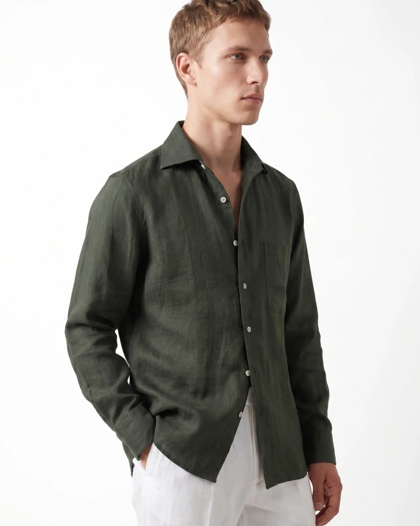 Contemporary Dark Green Linen Shirt