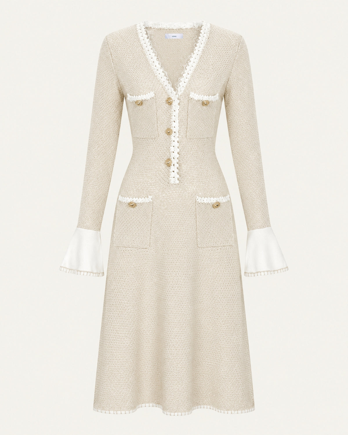 Georgina Long-Sleeve Cutout Ruffle Knit Dress