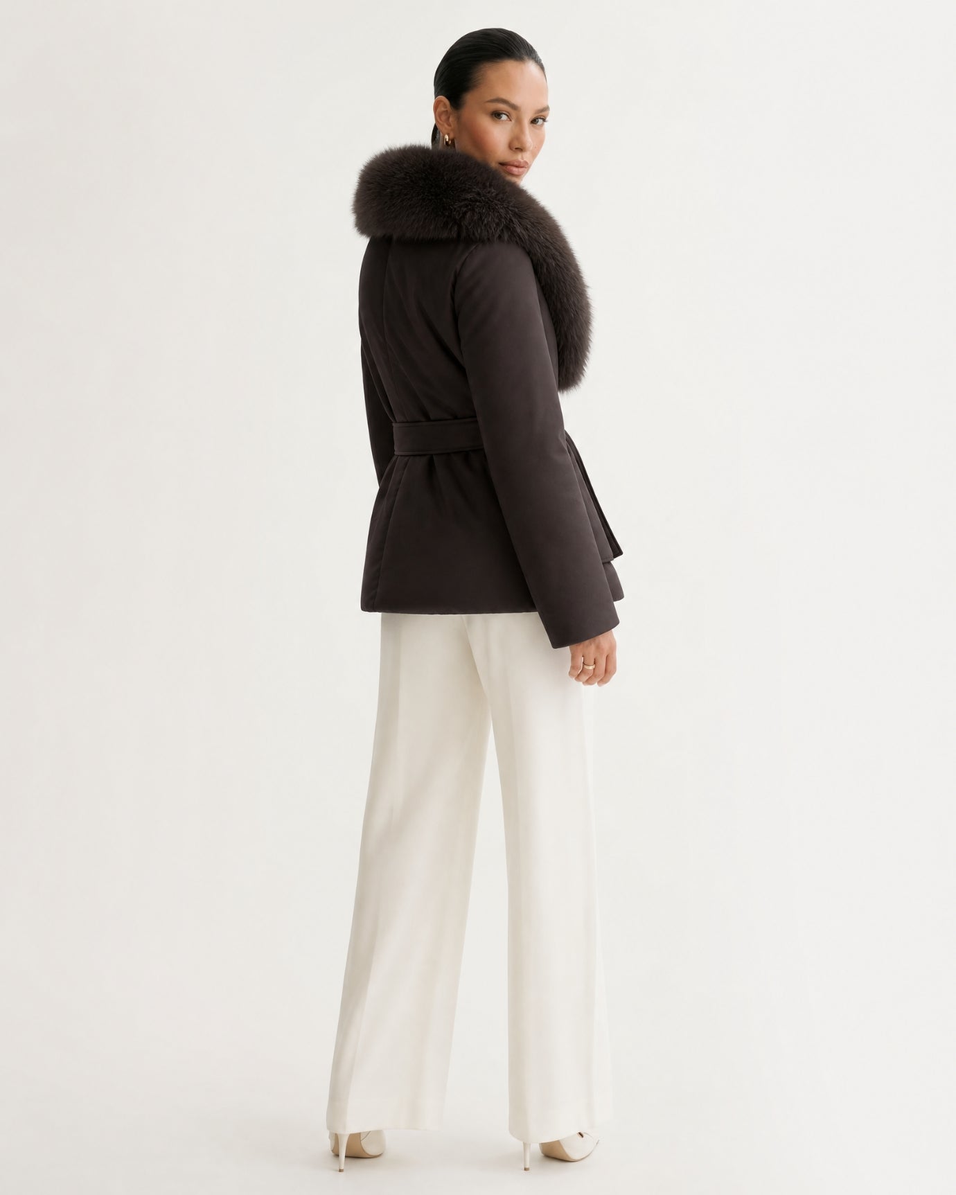 Fox Fur Collar Down Jacket With Belt