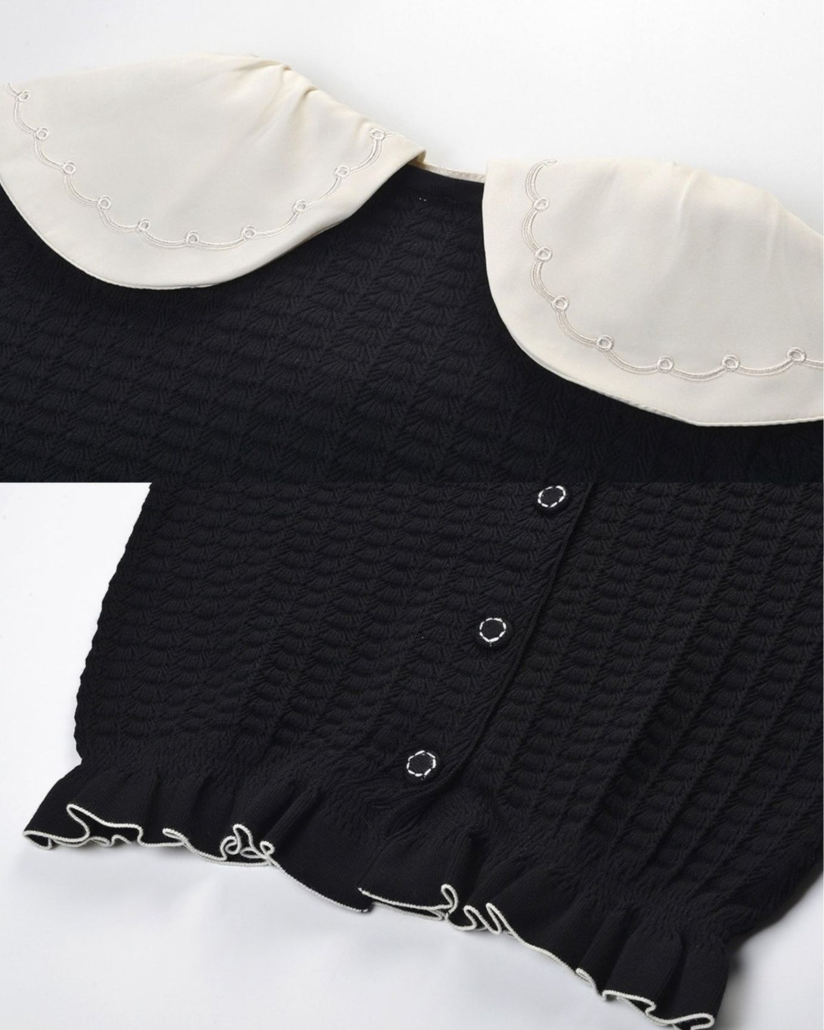 Slim-Fit Colorblock Cardigan with Embroidered Collar