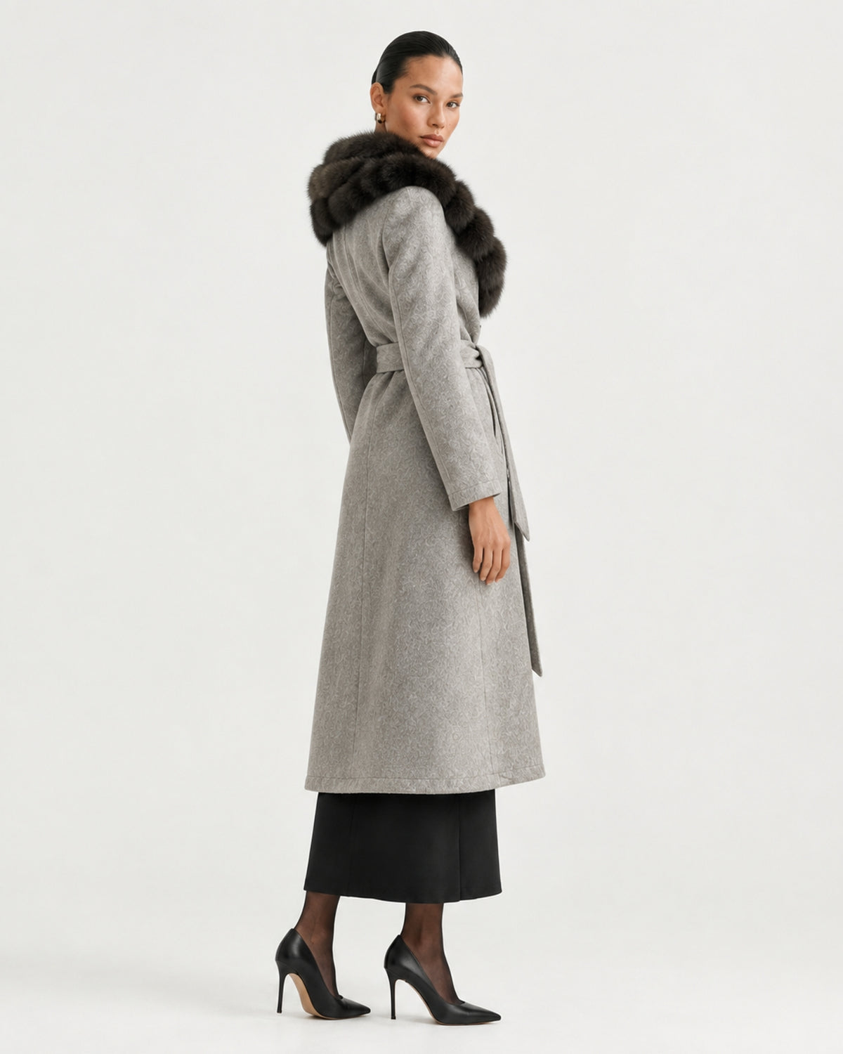Relaxed Fit Heavyweight Down Coat with Fur Collar Long
