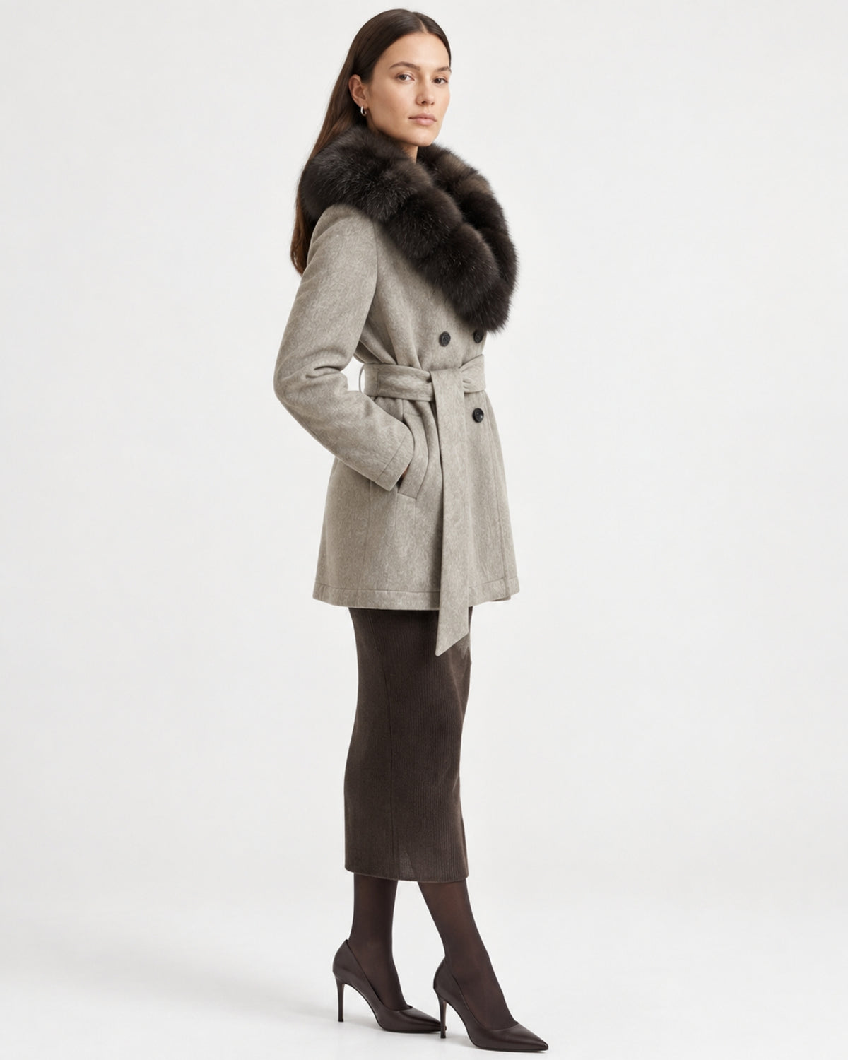 Relaxed Fit Heavyweight Down Coat with Fur Collar Shorter