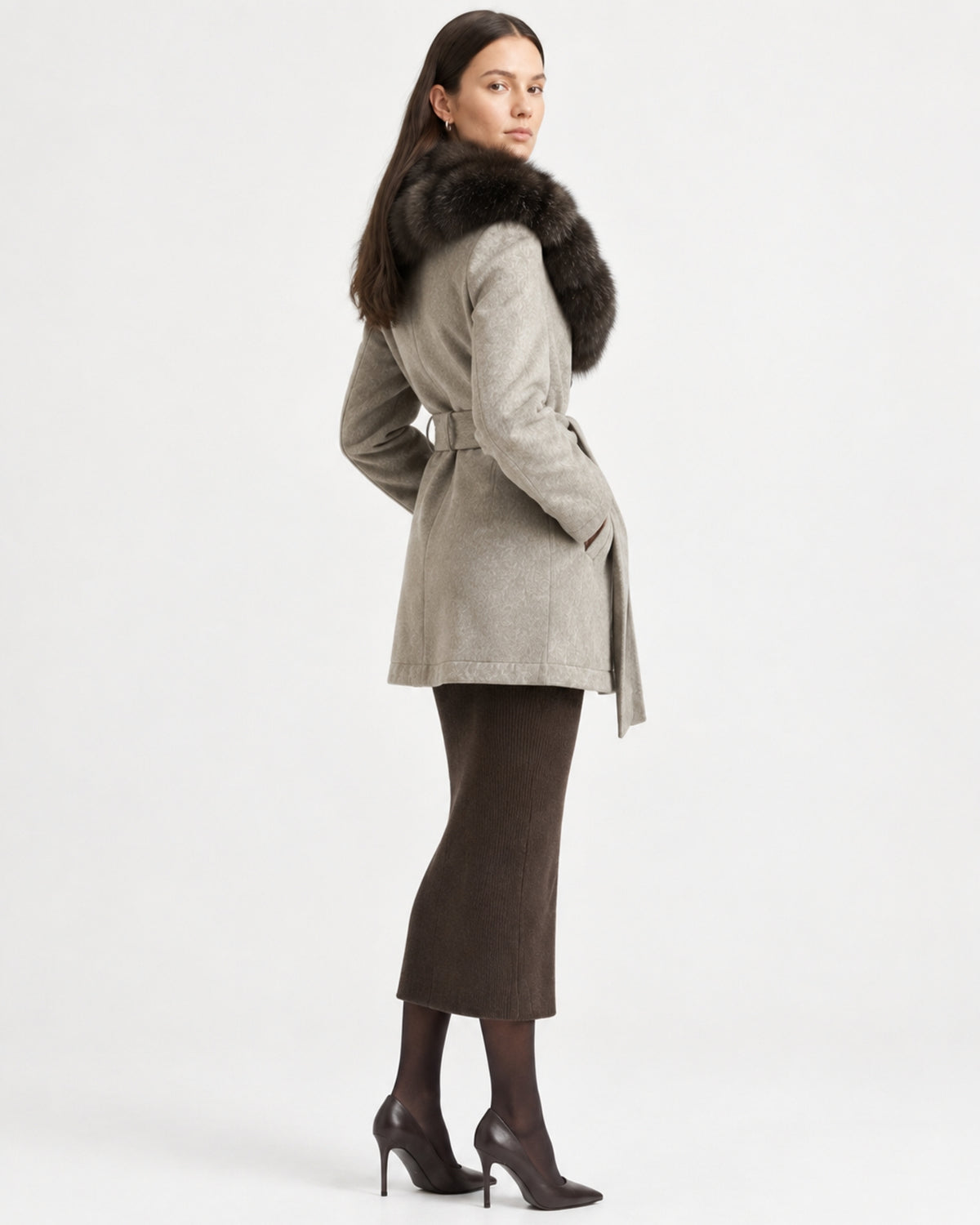 Relaxed Fit Heavyweight Down Coat with Fur Collar Shorter