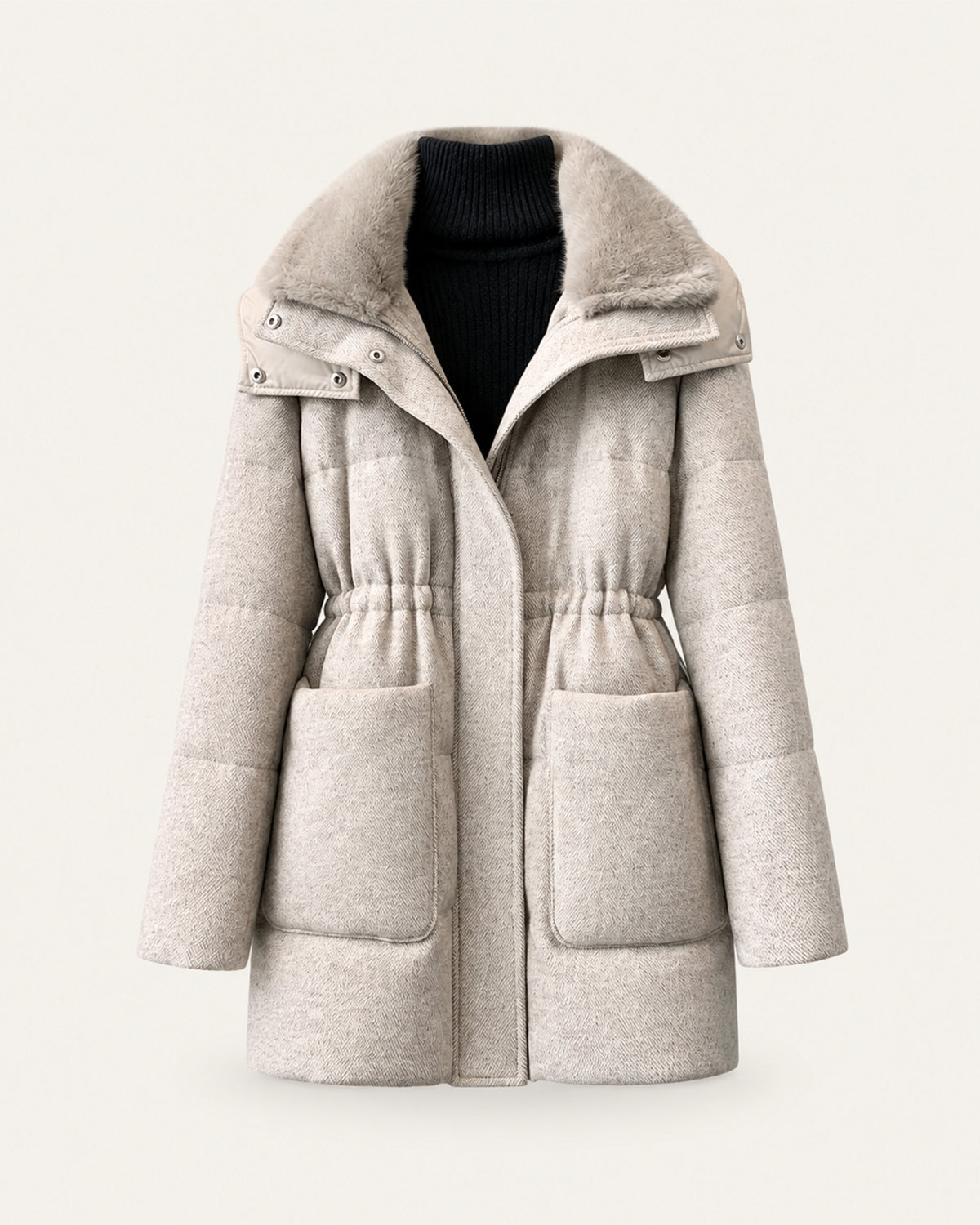 High-End Hooded Cashmere Down Jacket with Mink Collar