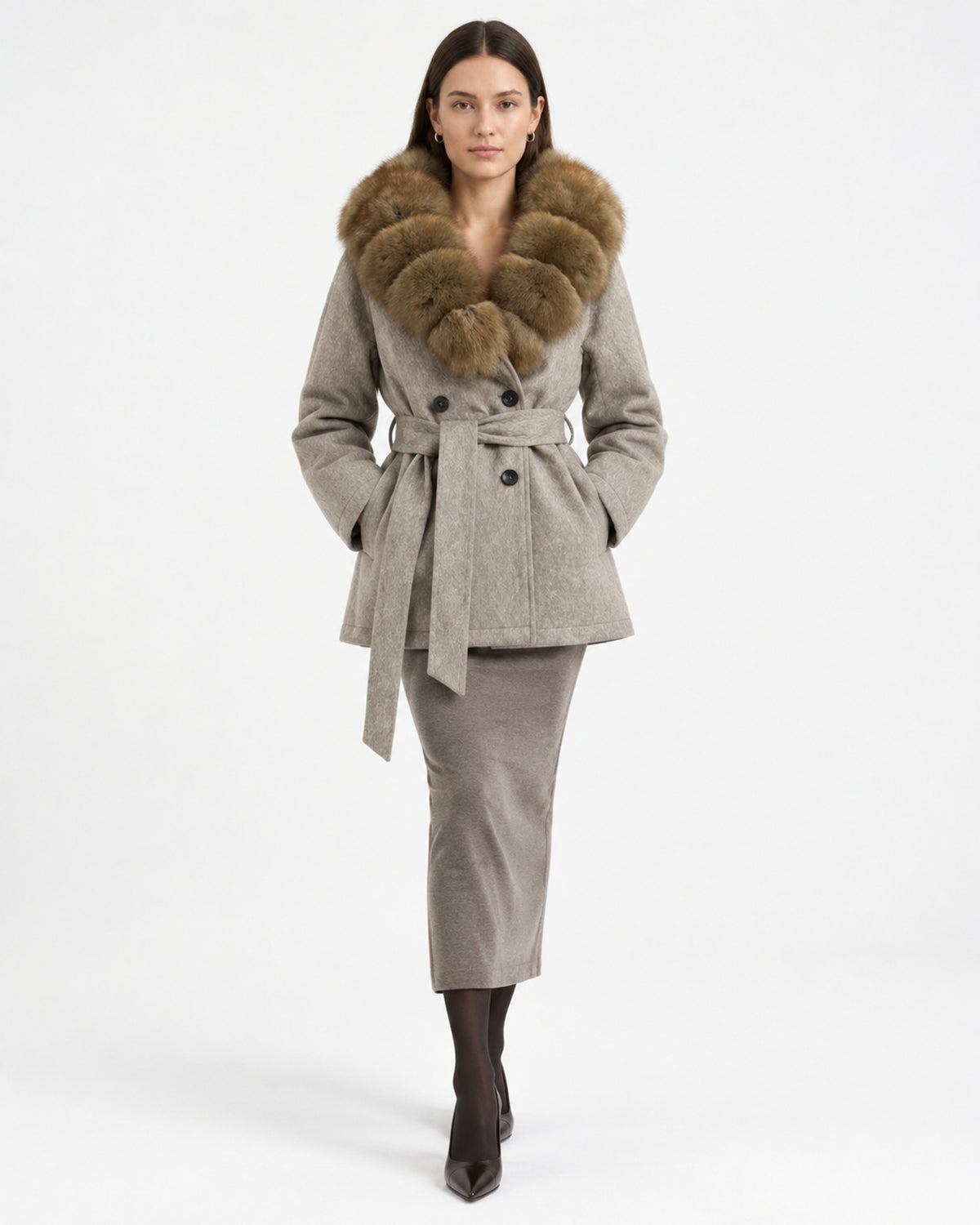 Relaxed Fit Heavyweight Down Coat with Fur Collar Shorter